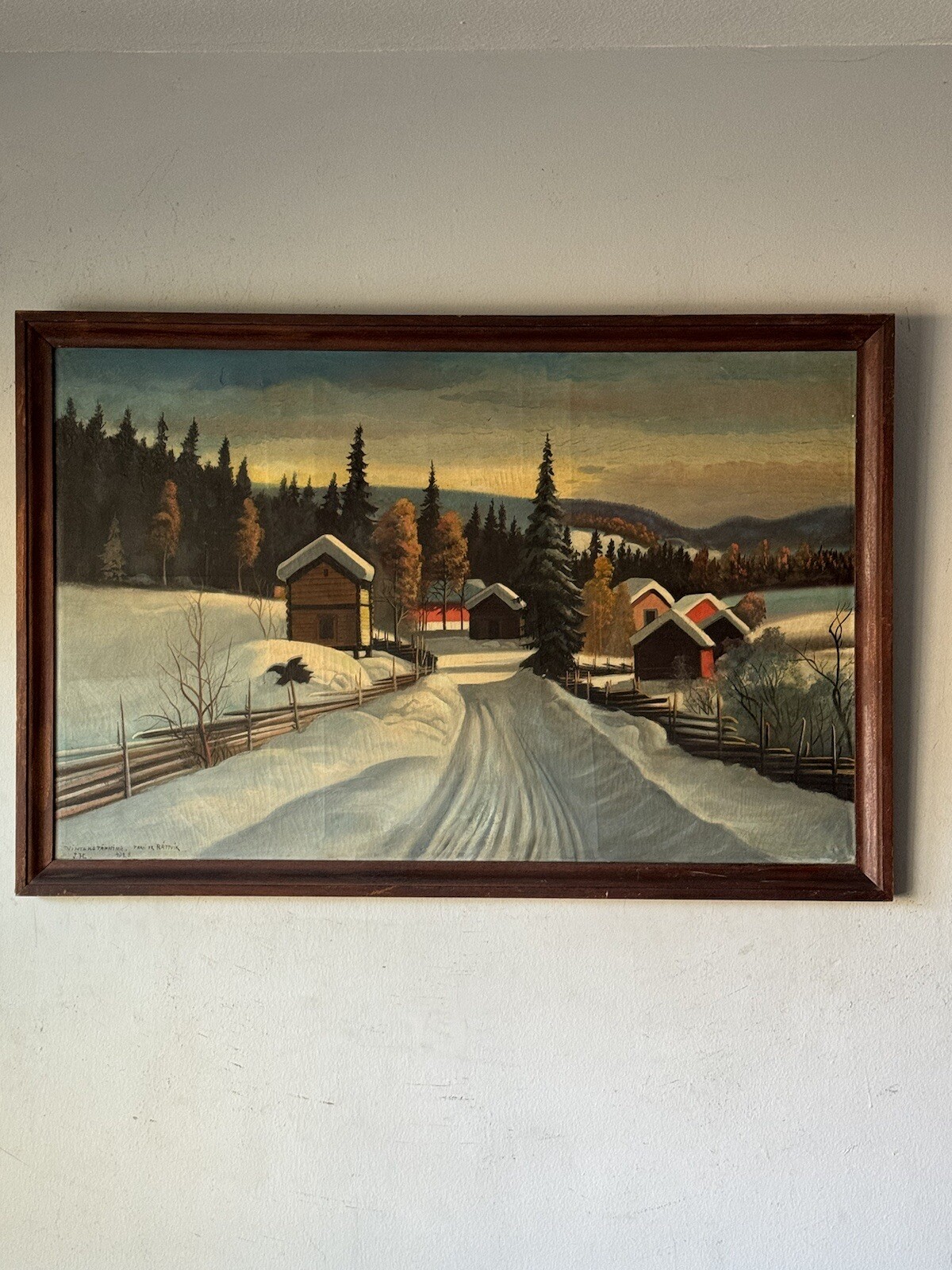 ANTIQUE SWEDISH PLEIN AIR LANDSCAPE OIL PAINTING OLD WINTER SNOW SCANDINAVIAN 35