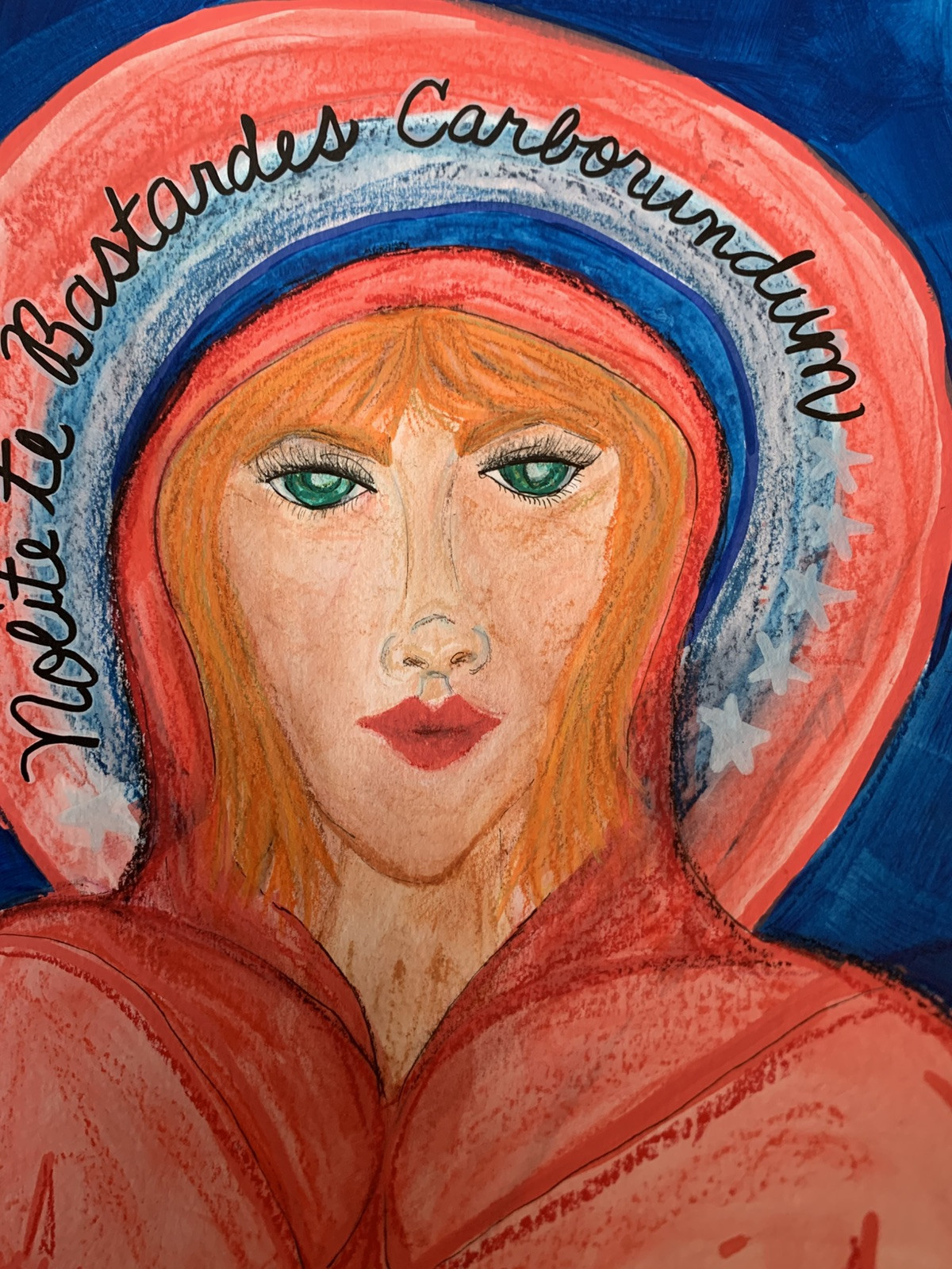 Handmaids Tale Inspired Rebel Woman With Red Hair And Hood Art Latin Motto