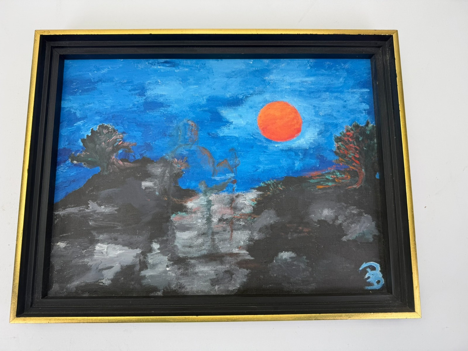 Gothic Moody Harvest Moon Orange Forrest Oil Painting Canvas Creepy Shadow Signe