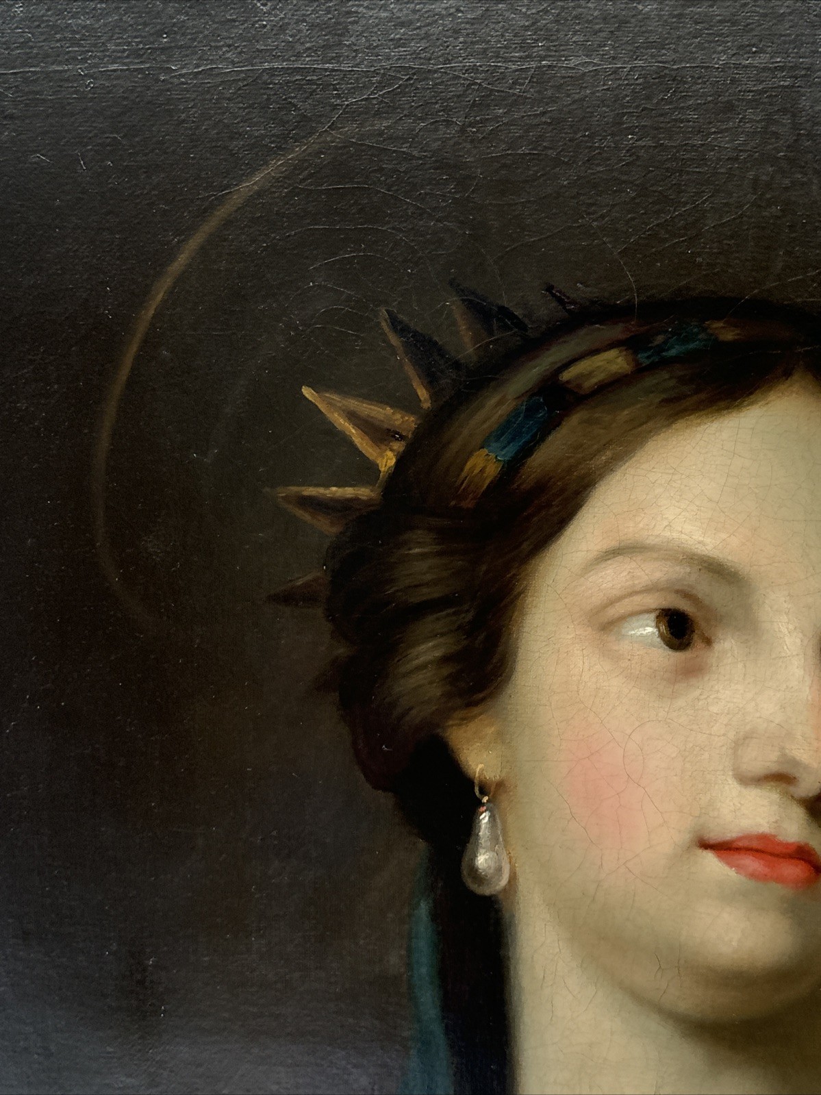 Old Master Painting Queen Crown Madonna Church Iconic 17th 18th Century Antique