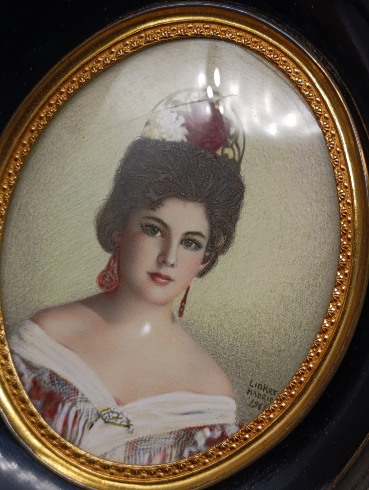 Signed Linker Madrid 1961 Hand Painted Portrait Miniature Victorian Lady