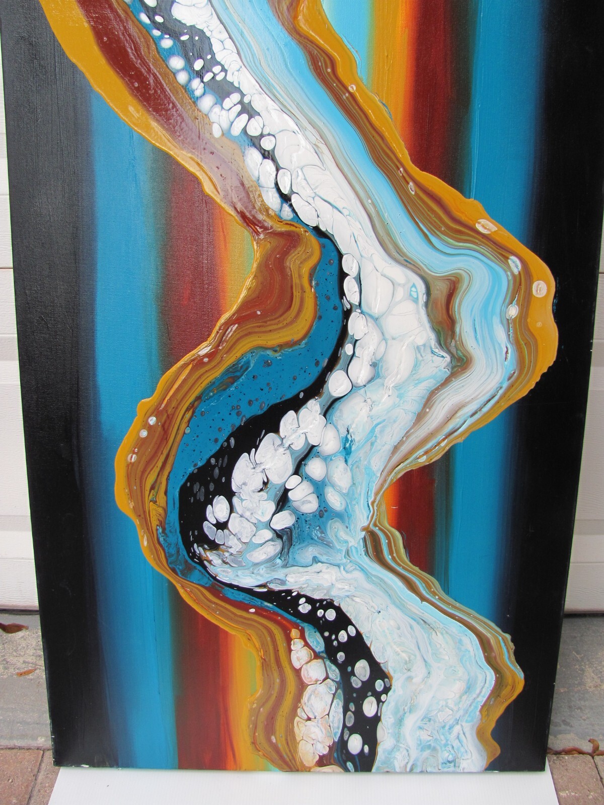 ORIGINAL FLUID ABSTRACT LARGE DUSK SIGNED BY DEZ ACRYLIC PAINTING MULTI COLOR