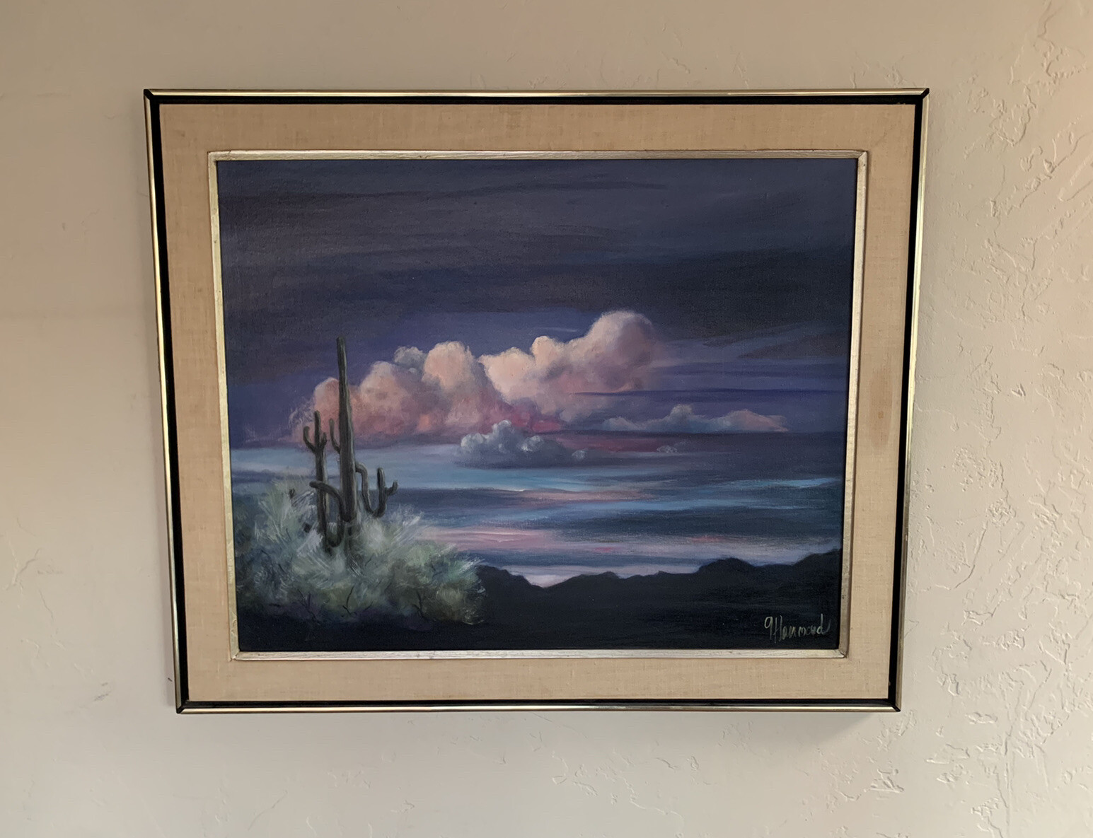 Original Painting Arizona Desert Mountain Landscape Sky Clouds Saguaro Cactus