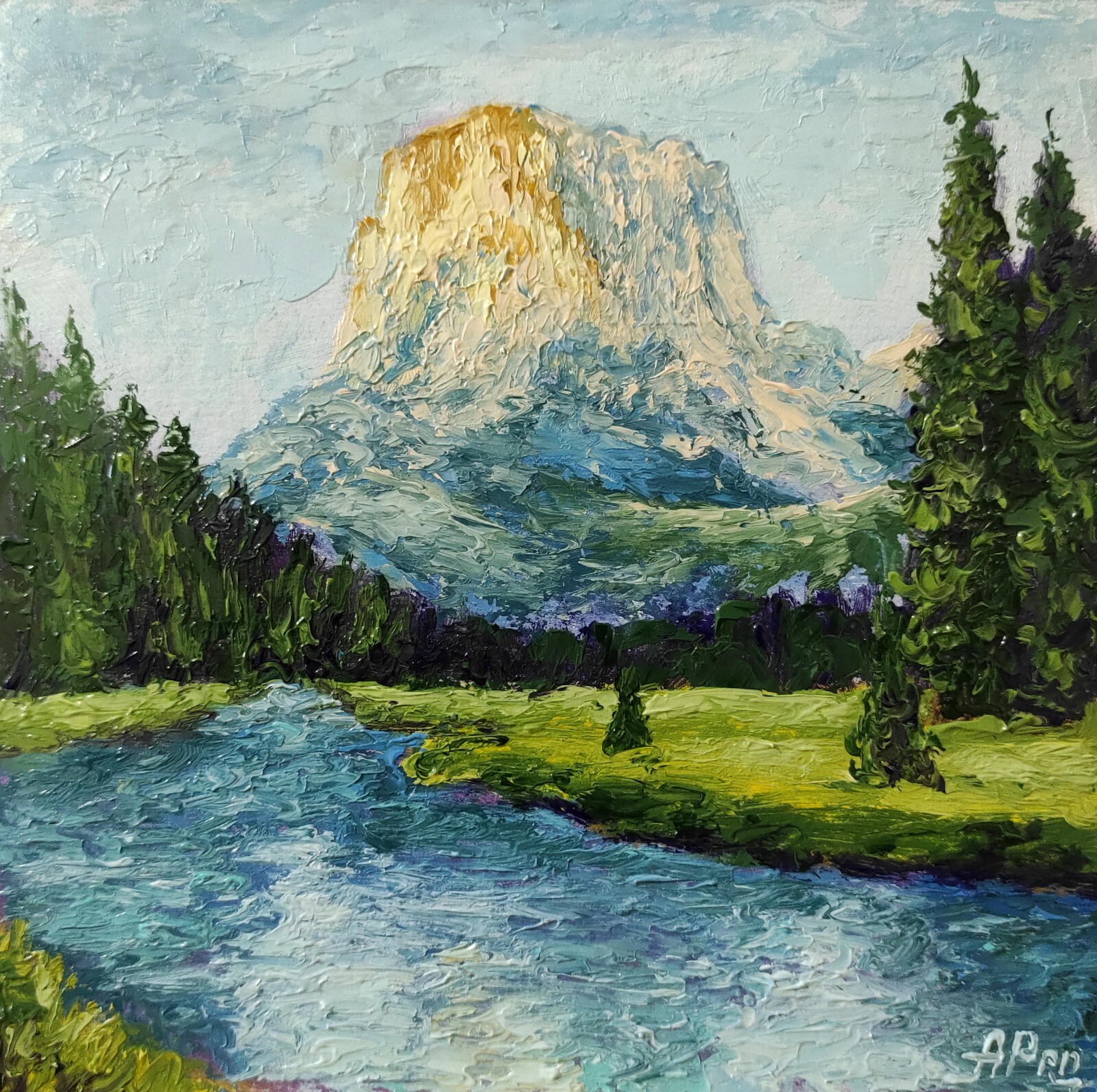 Grand Teton Oil Painting Original Artwork Wyoming Small Landscape 8×8 in