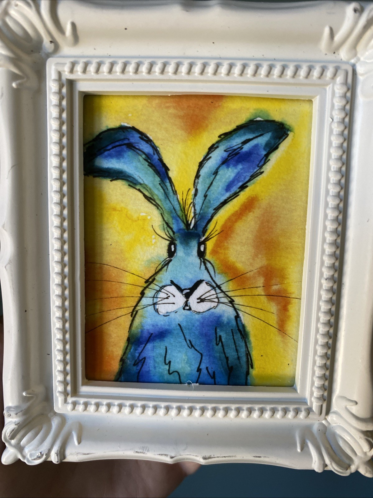 PRINT Rabbit Farm Animals Cute,funny, Painting,framed,miniature,small,mini