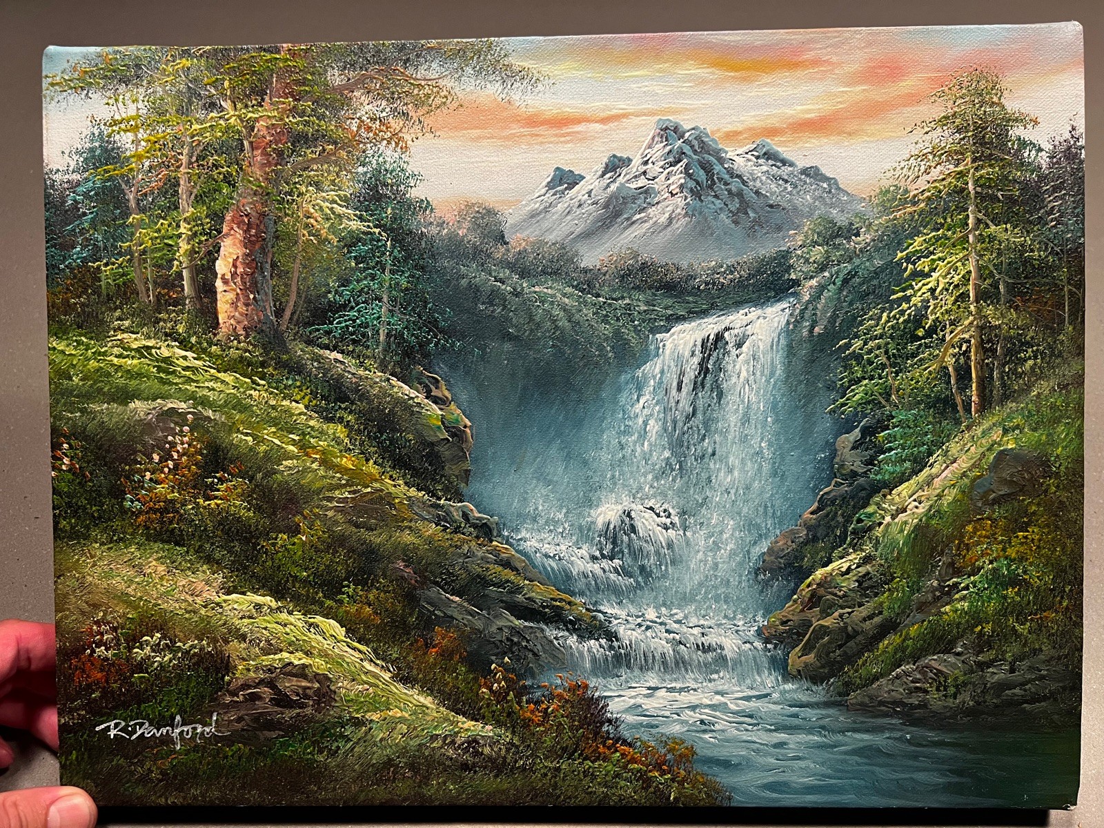 R. Danford Original Oil Painting Signed Unframed Mountain Landscape 16”x20”