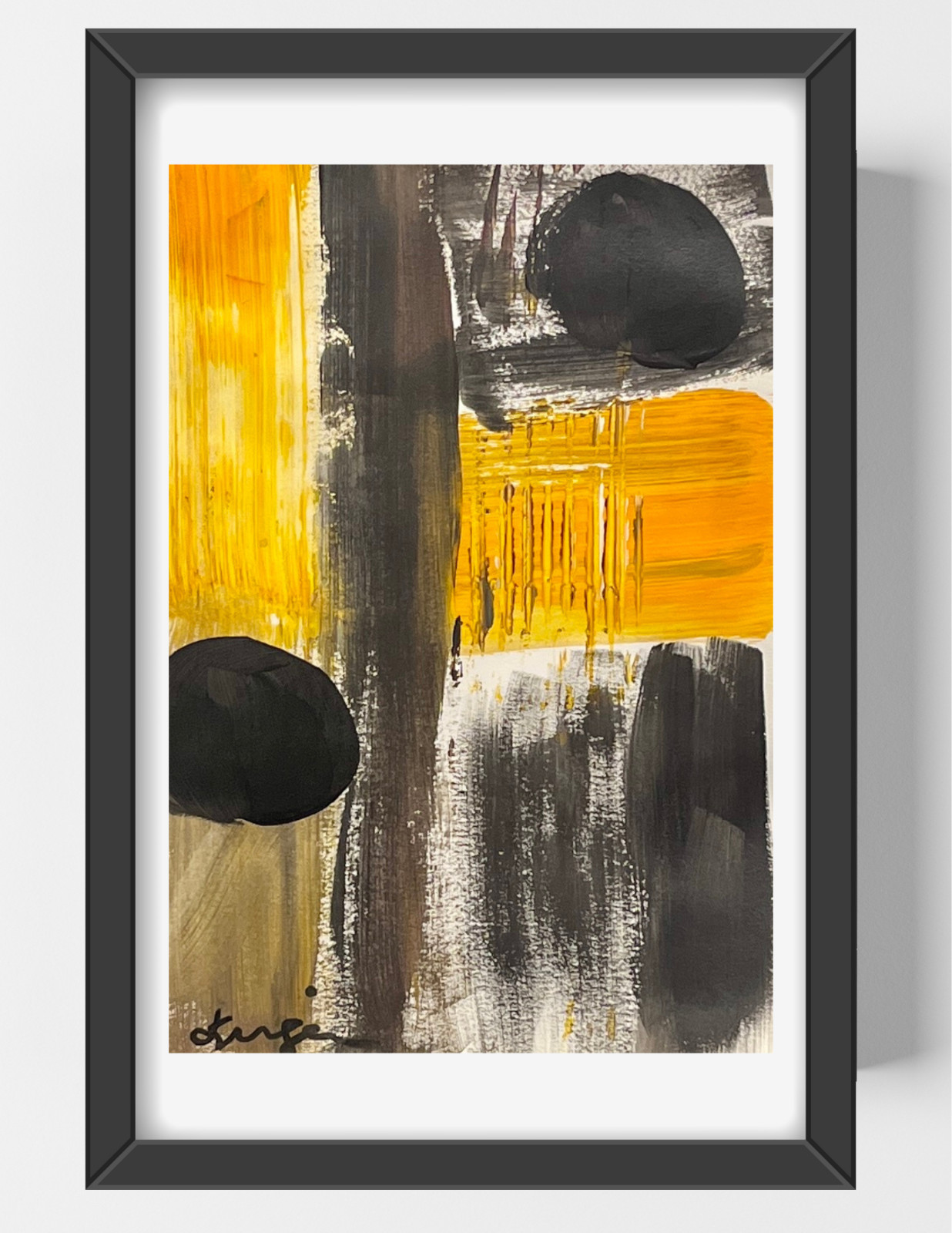 GUAJARDO Original Abstract Expressionism Bees in Flight 9X6 Paper Signed Art
