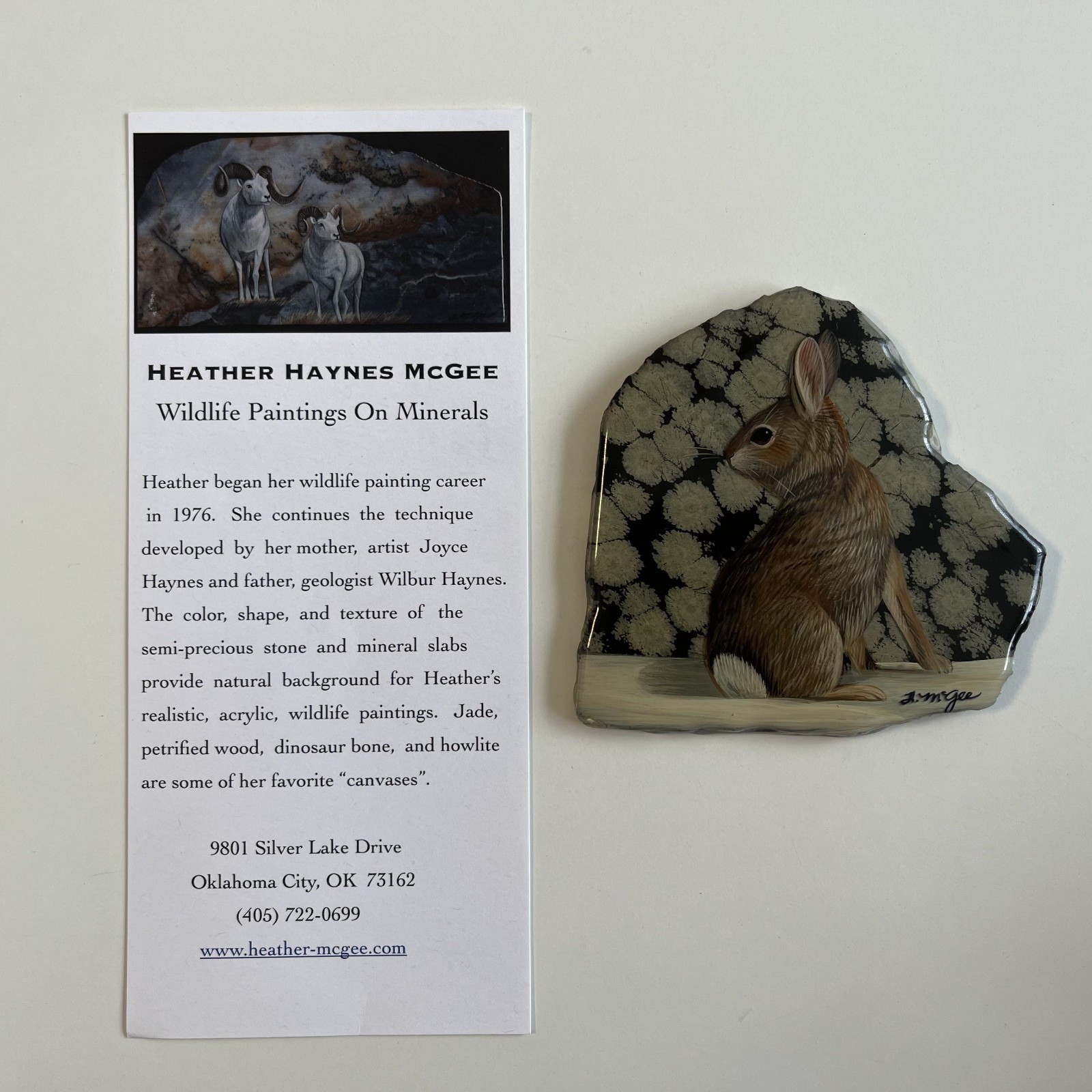 Heather Haynes McGee Painting Rabbit on Snowflake Obsidian