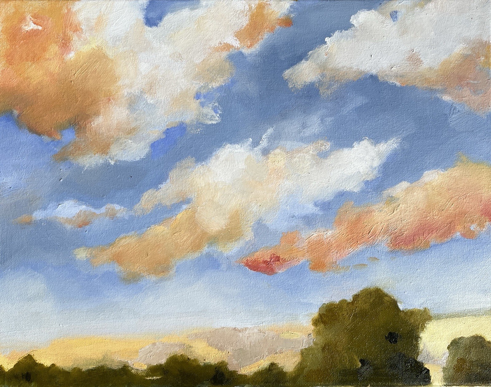 Original Oil Painting On Stretched Canvas Sunrise Clouds Contemporary Fine Art