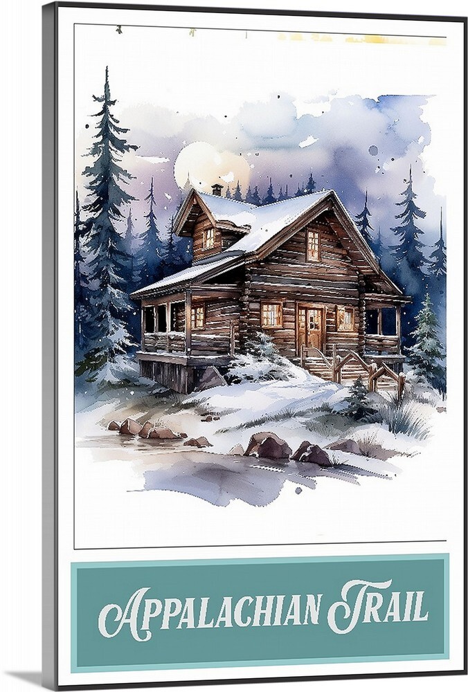 Appalachian Trail Winter Scene Cabin in Wilderness Art Canvas Wrap Or Poster art