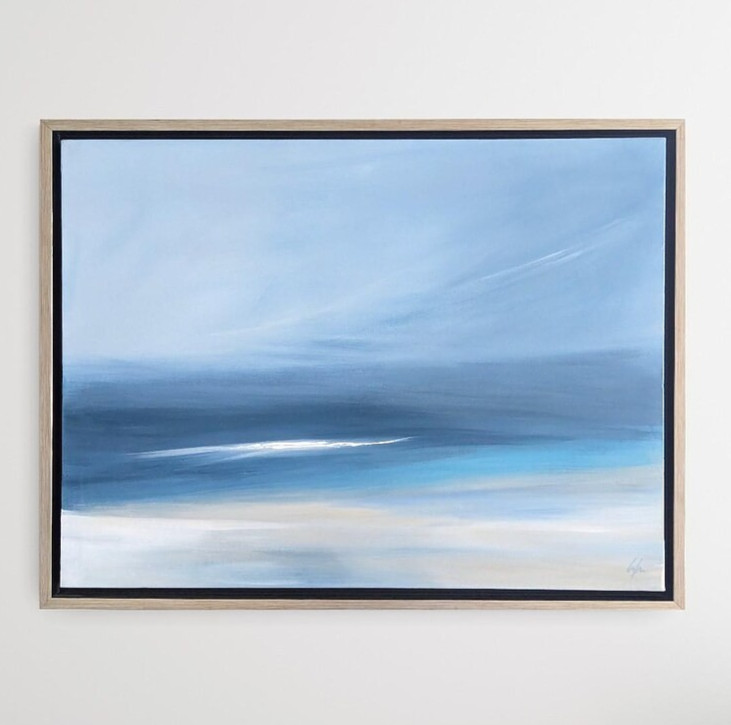 Framed Ocean Painting on Canvas: Moody Coastal Art (24×18) Hand Painted