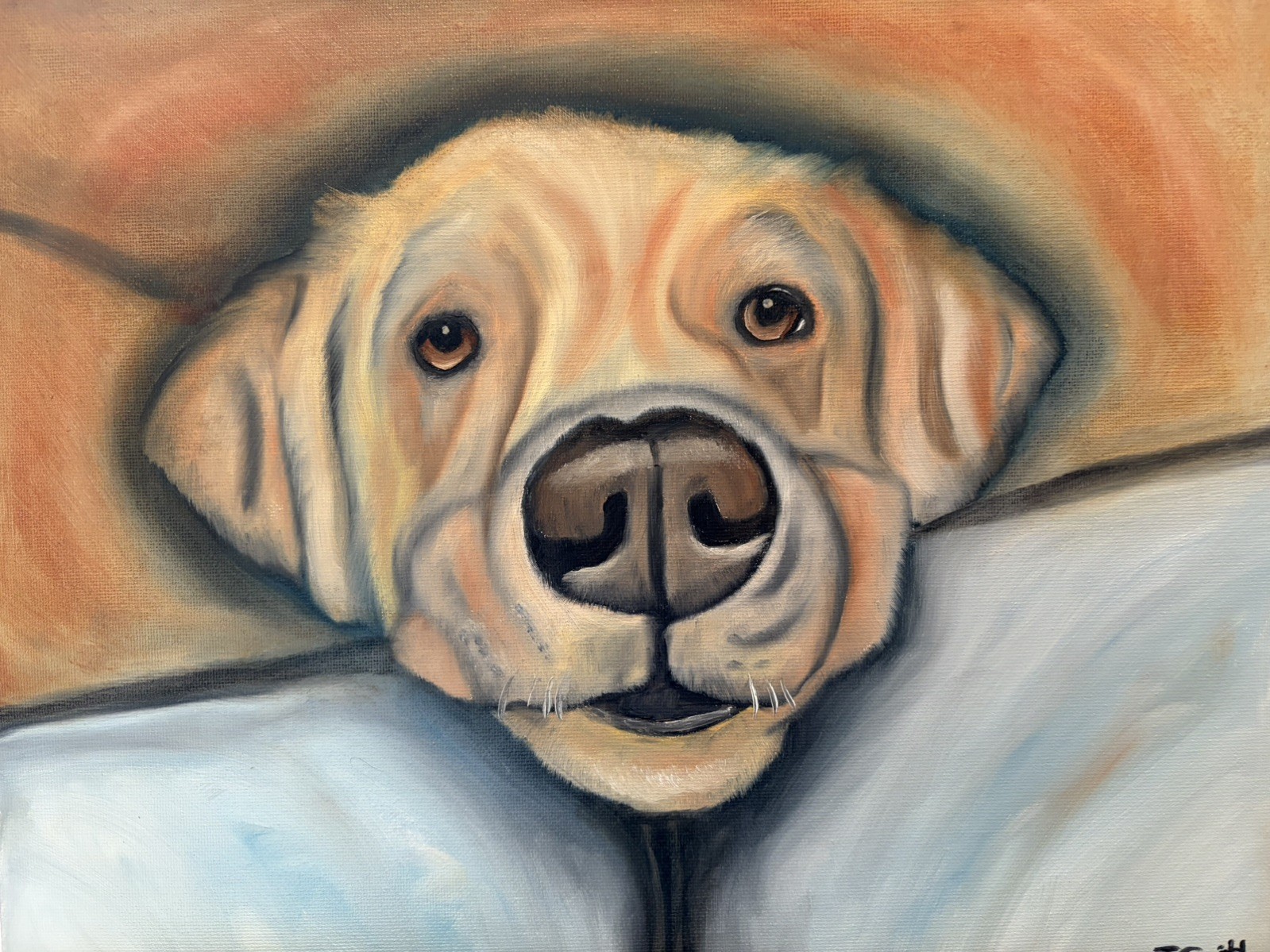 Original oil painting 11 x 14 inches handsome yellow Labrador retriever dog