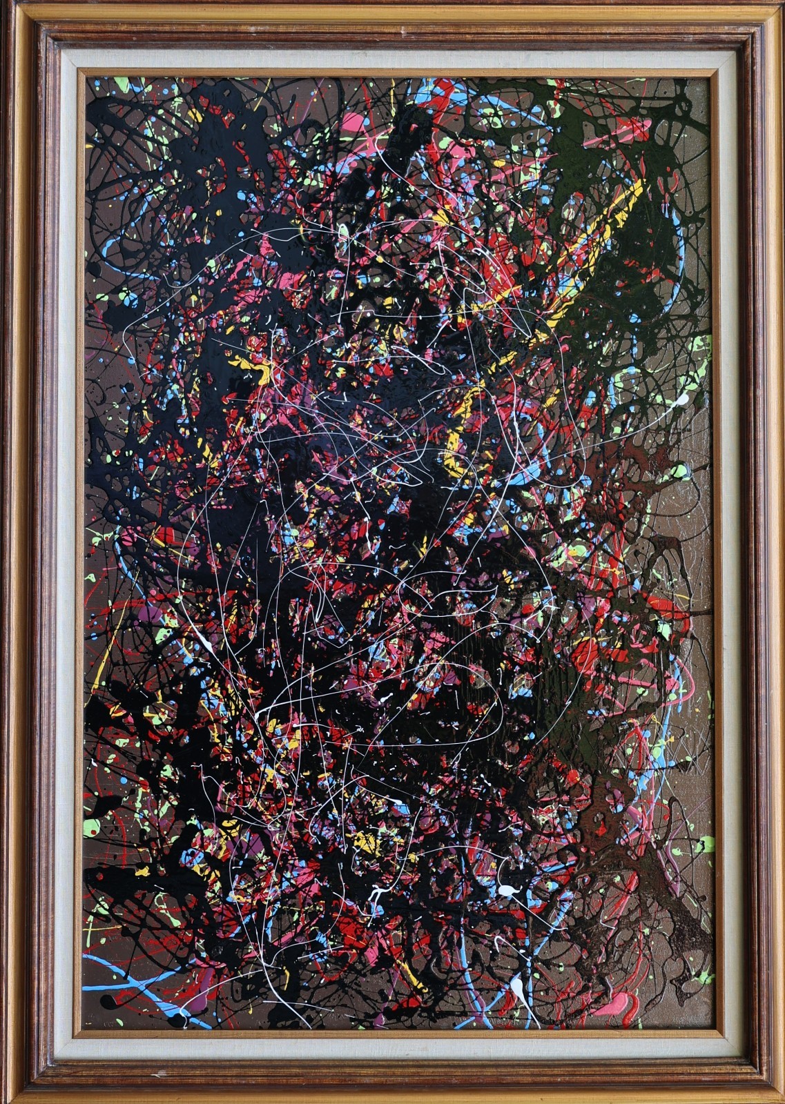 Thomas Pulgini, Listed American Artist, Oil/c ABSTRACT DRIP ART After Pollock
