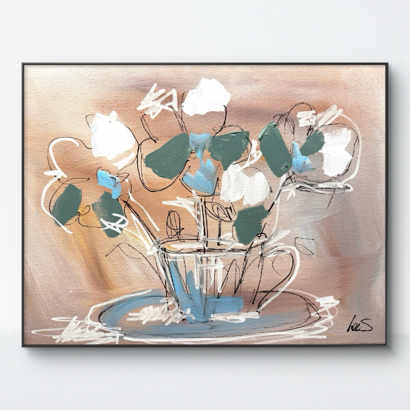 SAMATOWIC Original Abstract Flowers Expressive 11×14 Neutral Tone Signed Art 301