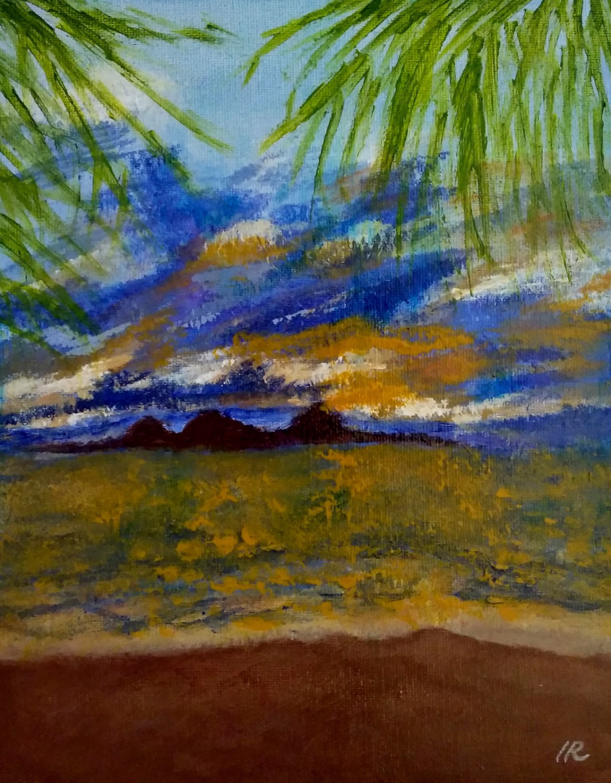 «Hawaiian Sunrise» US 2000-Now Artist Signed Orig Acrylic 8″ x 10″ Painting