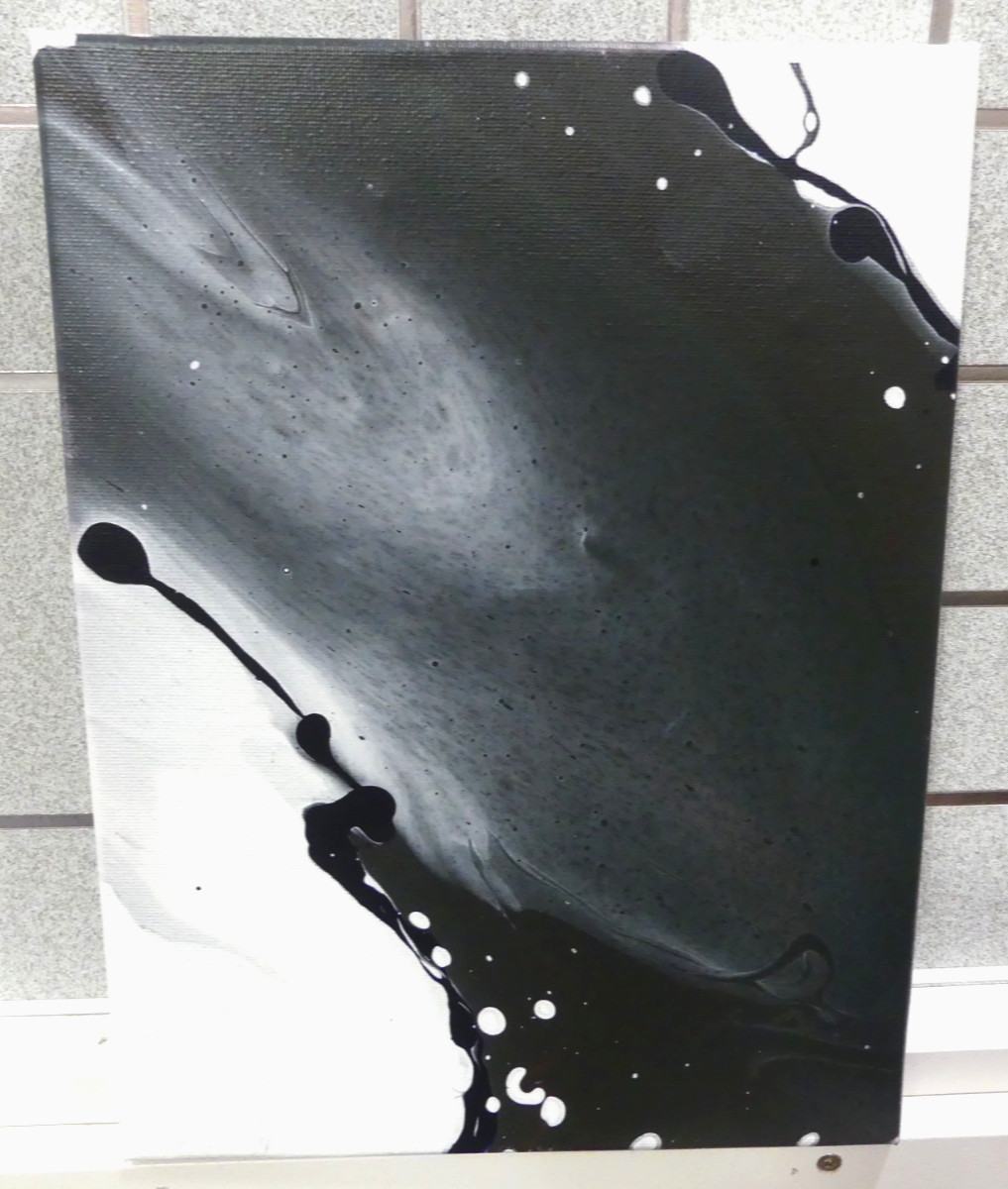 Original Acrylic Pour Painting Black Silver Abstract Modern Wall Art Canvas