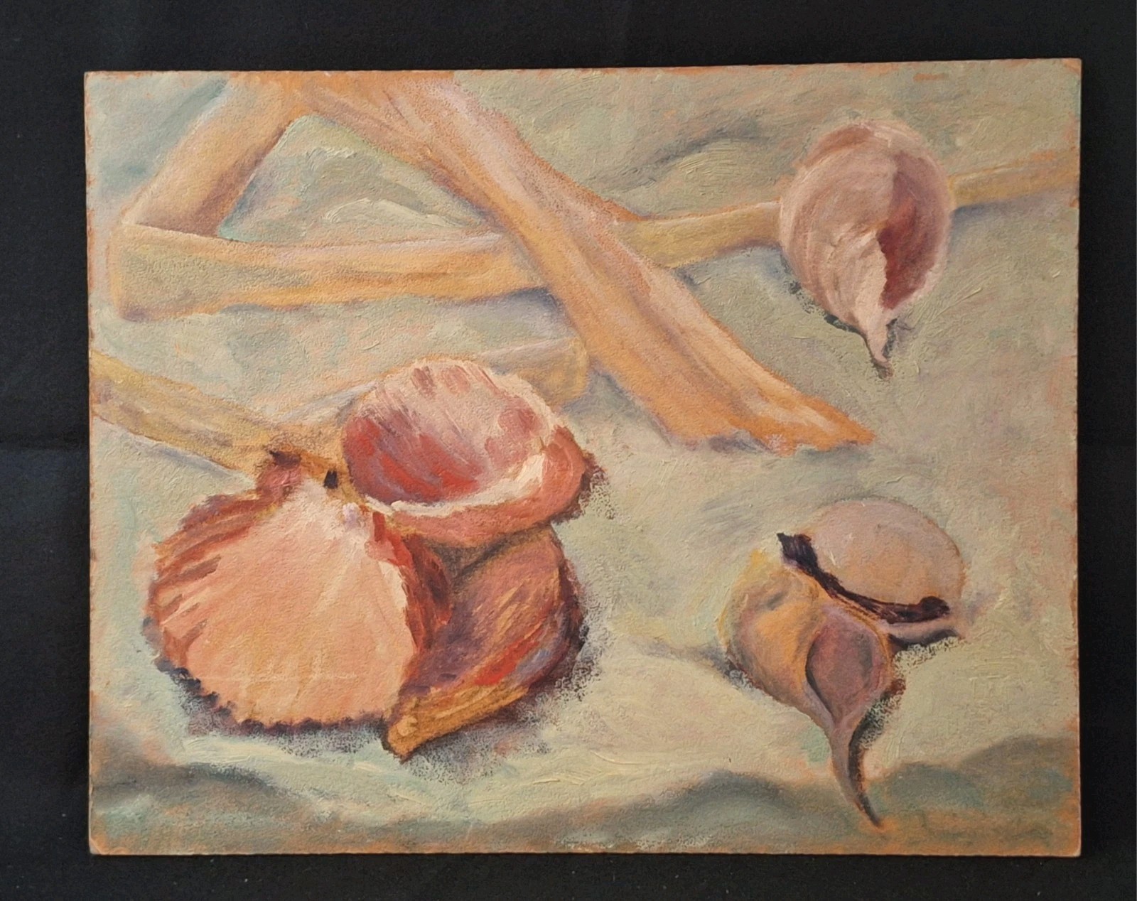 Original Seashell Impressionist Still Life Painting 16×20″ unframed