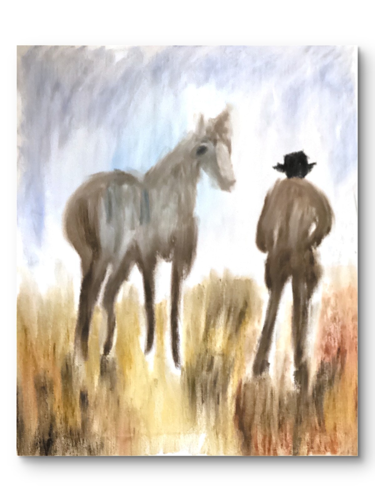 Boho Cowboy Horse Western Neutral Art Original 11 by 14 on Canvas