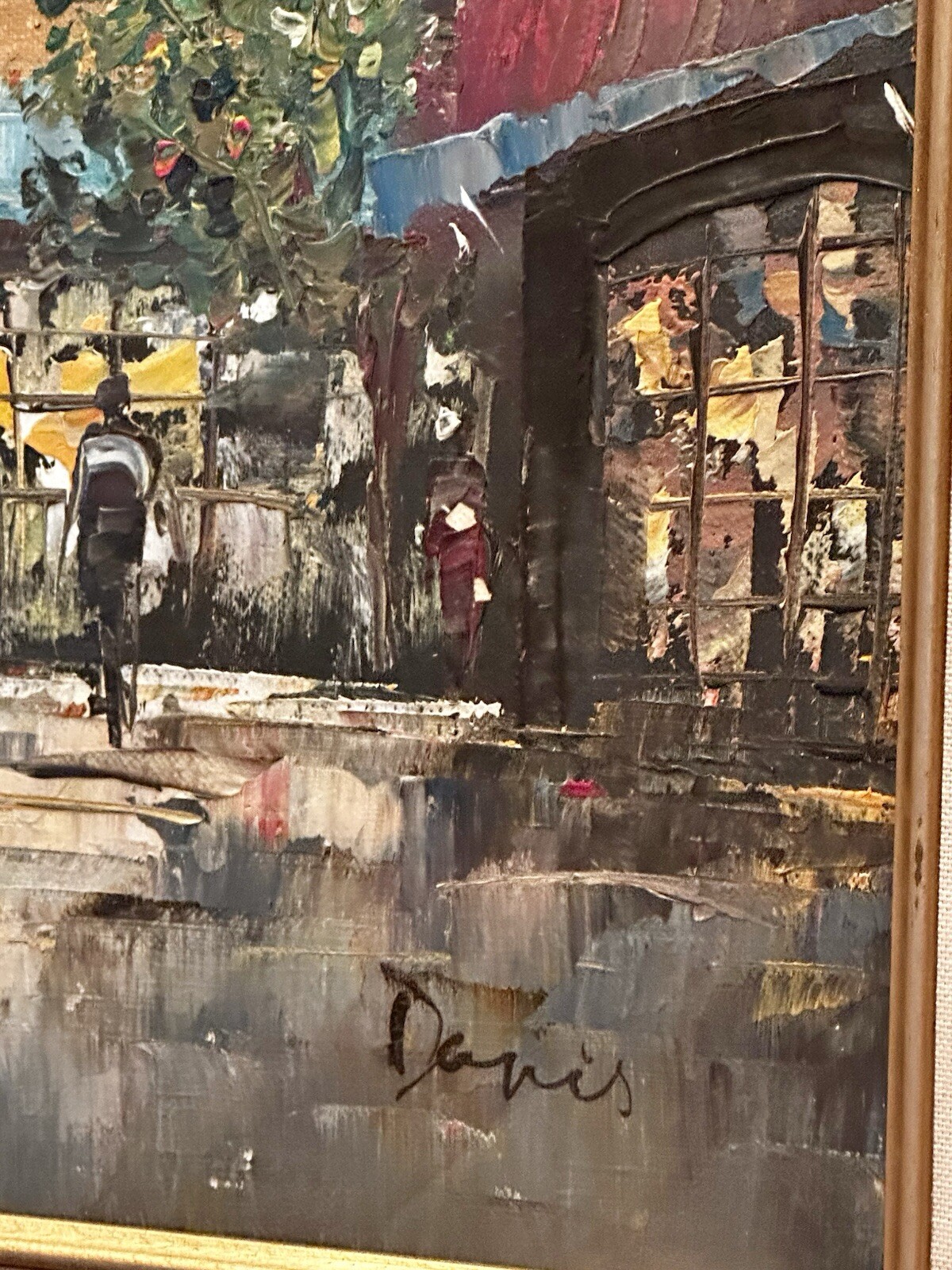 VTG Artist Signed Davis Original Oil On Board Paris Street Framed Painting 25×21
