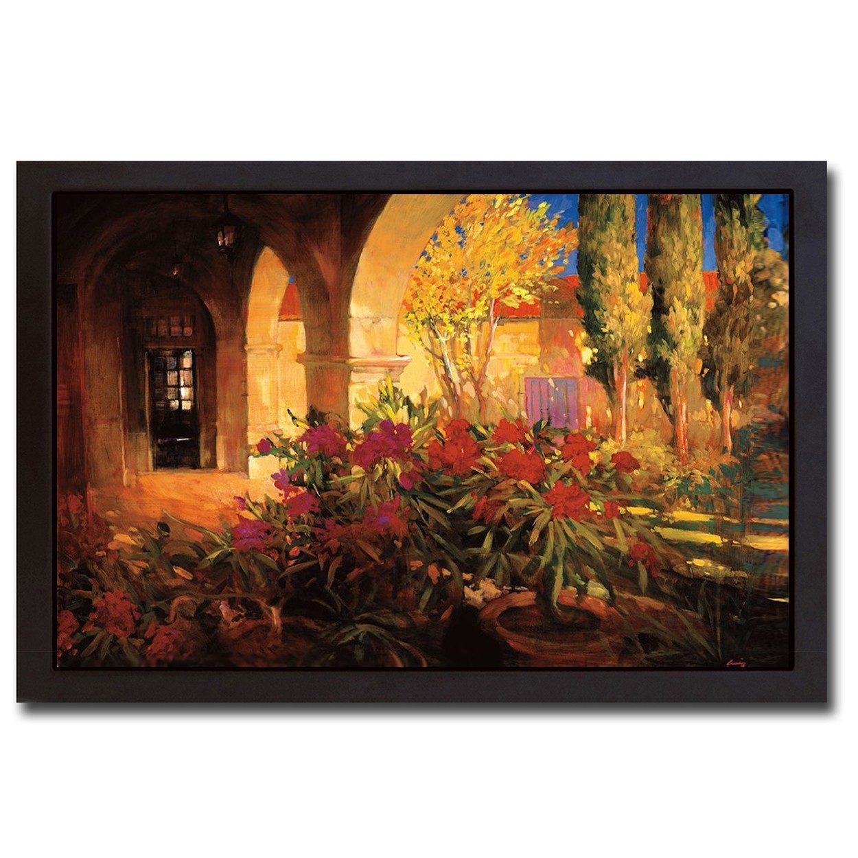 Black Floater-Framed Twilight Courtyard by Craig Canvas Giclee Art (14 x 20 in)