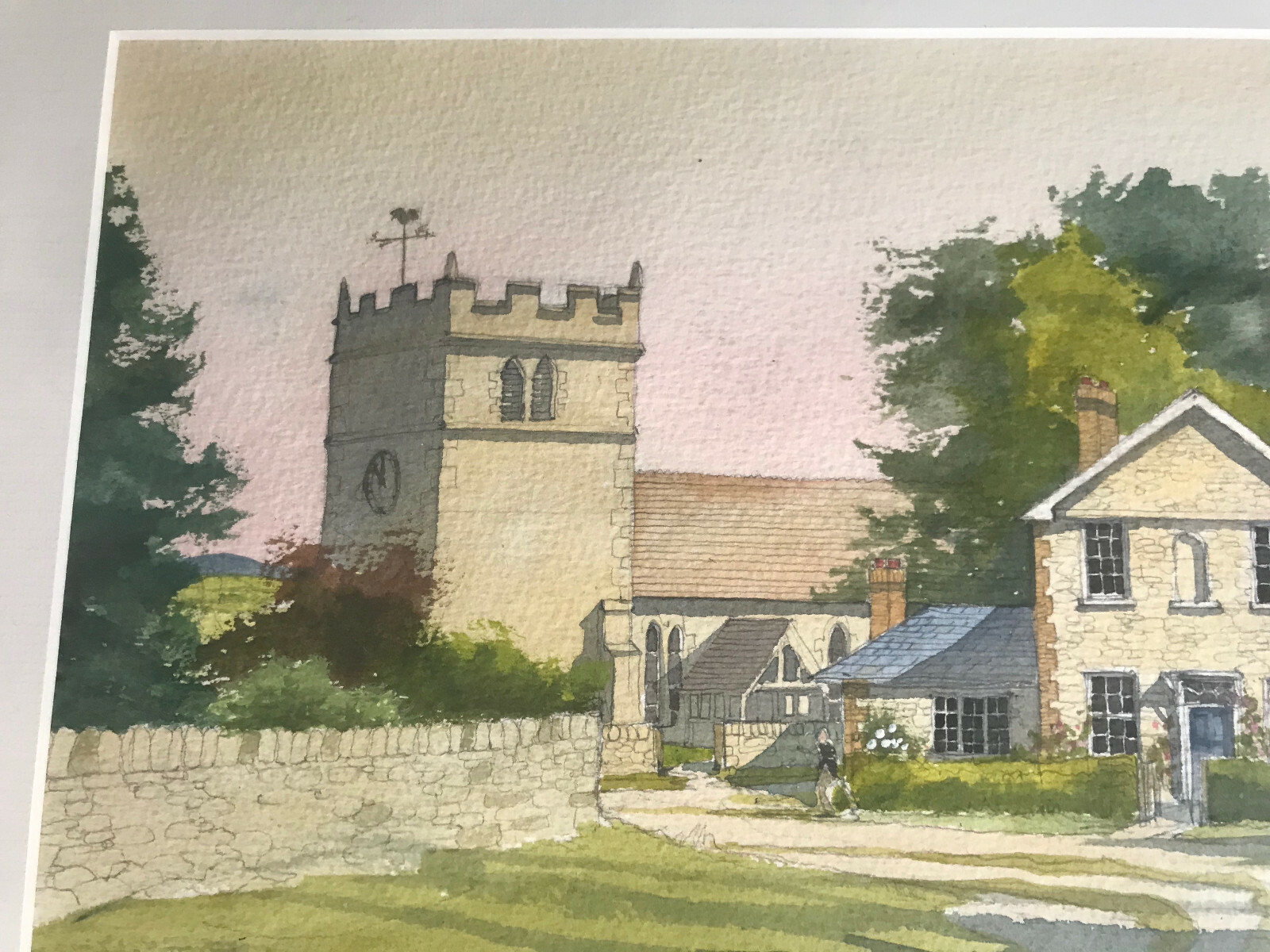 Lawrence E Donnison (b1938) «Village Landscape» Watercolor Painting – Framed