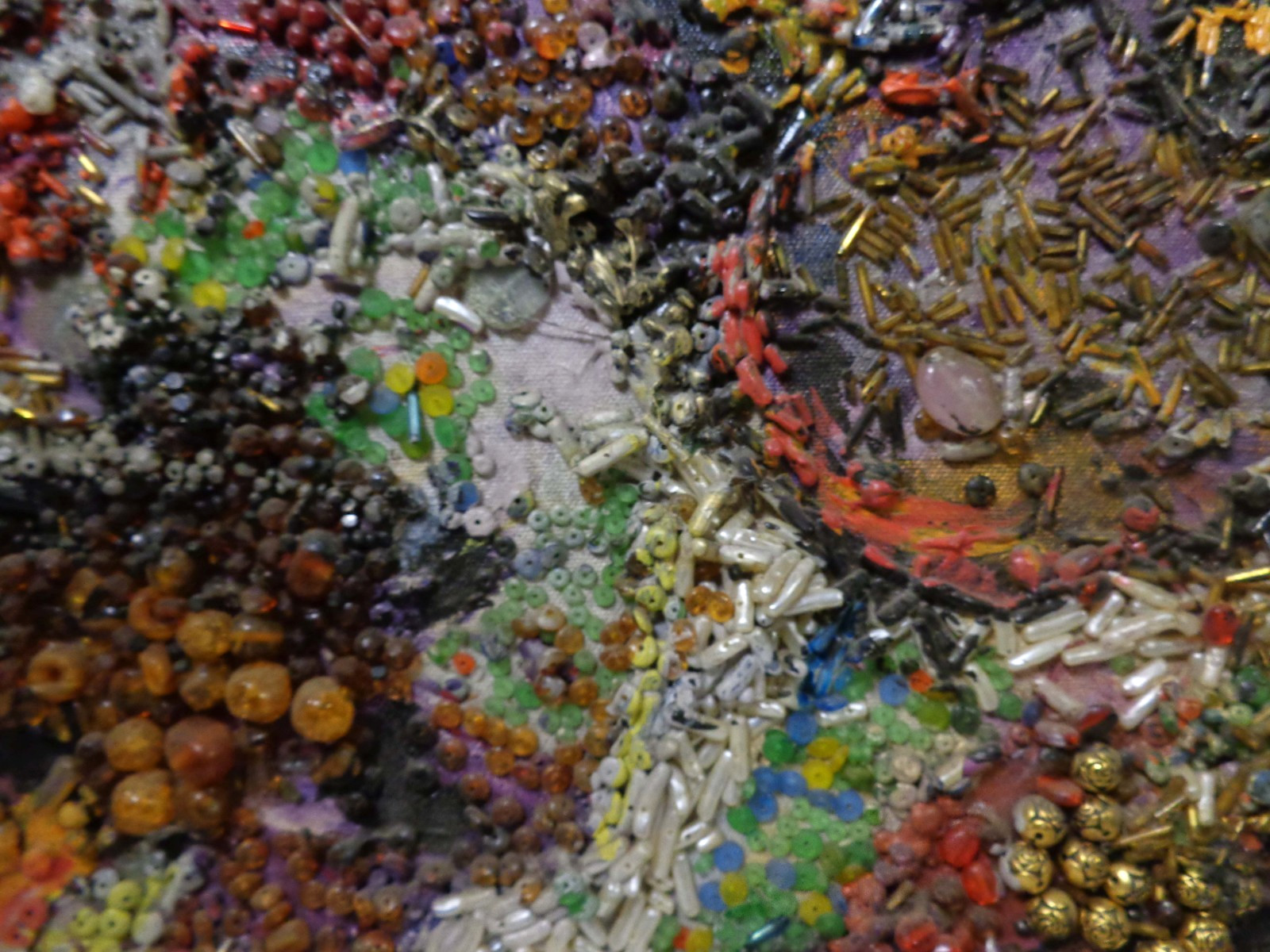 PADA, 1986 ‘DUST & SHADOW’ VINT SIGNED PAINTED/BEADED ABSTRACT COLLAGE on CANVAS