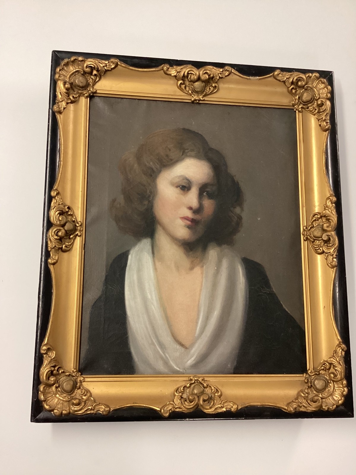 Antique Portrait Painting Interesting Frame 24 3/4″ x 29 3/4″