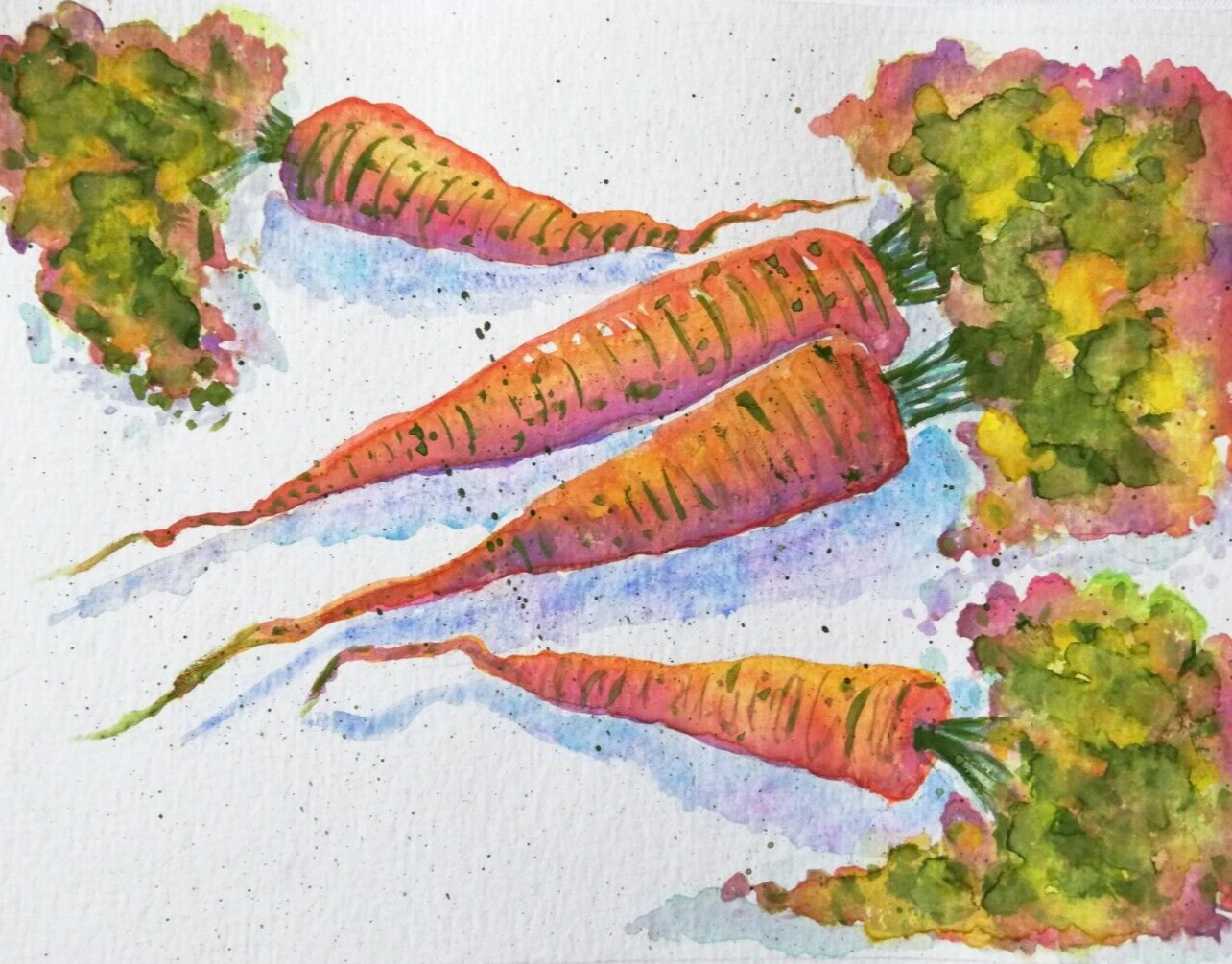 Still Life Miniature Original Watercolour, Vegetable Carrots Painting. 20×14.5cm