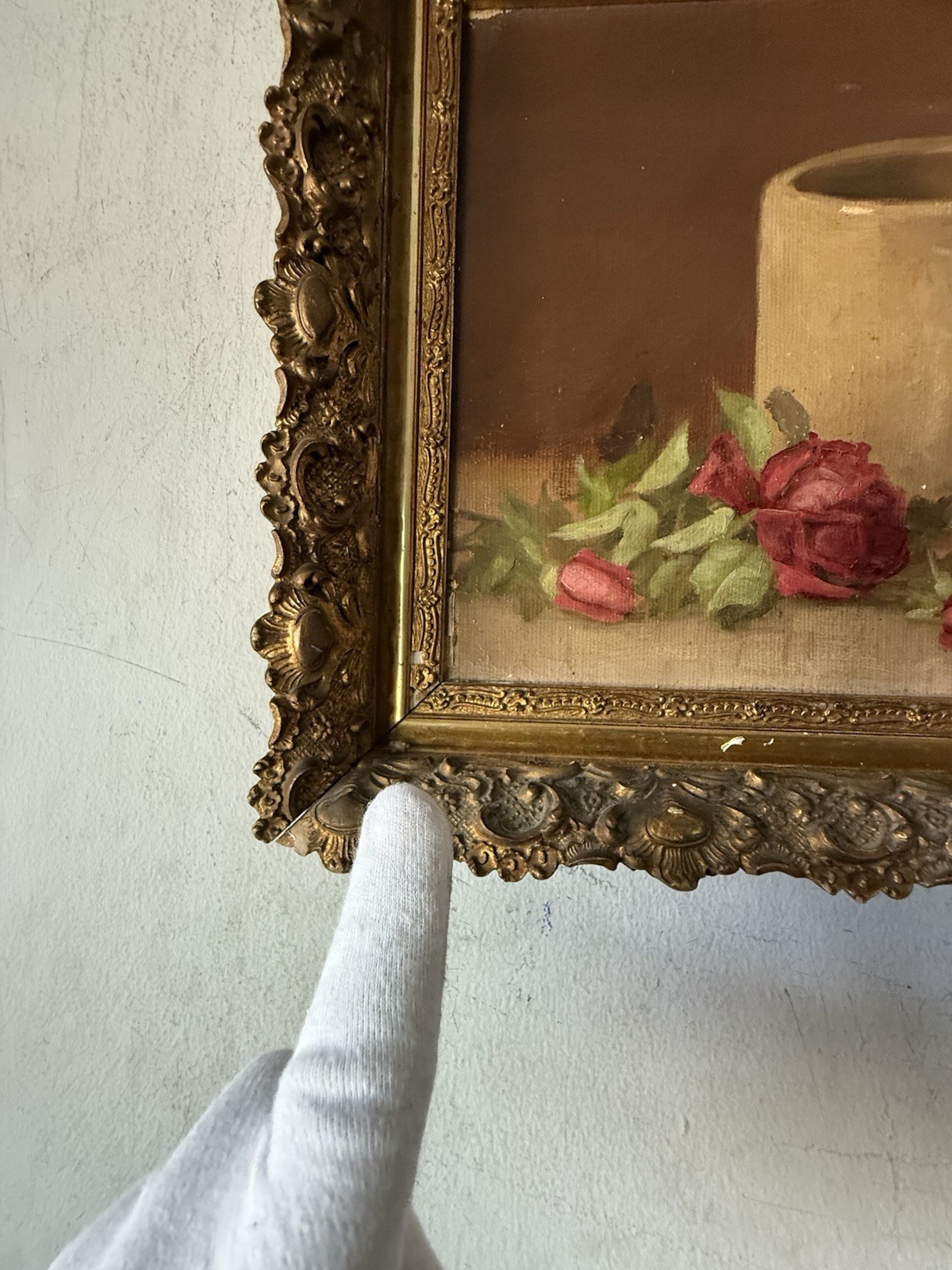 ELEGANT ANTIQUE 19TH CENTURY STILL LIFE REALISM OIL PAINTING OLD VINTAGE ROSES