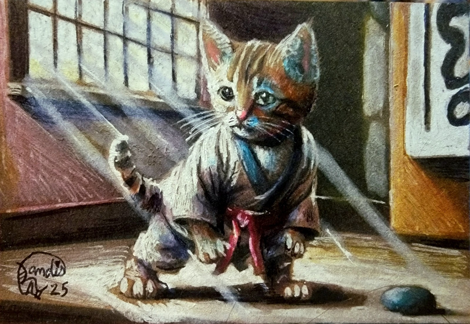 ACEO Jacob Landis Kitty Tabby Cat ORIGINAL Art Print Numbered /25 «Karate Kat»