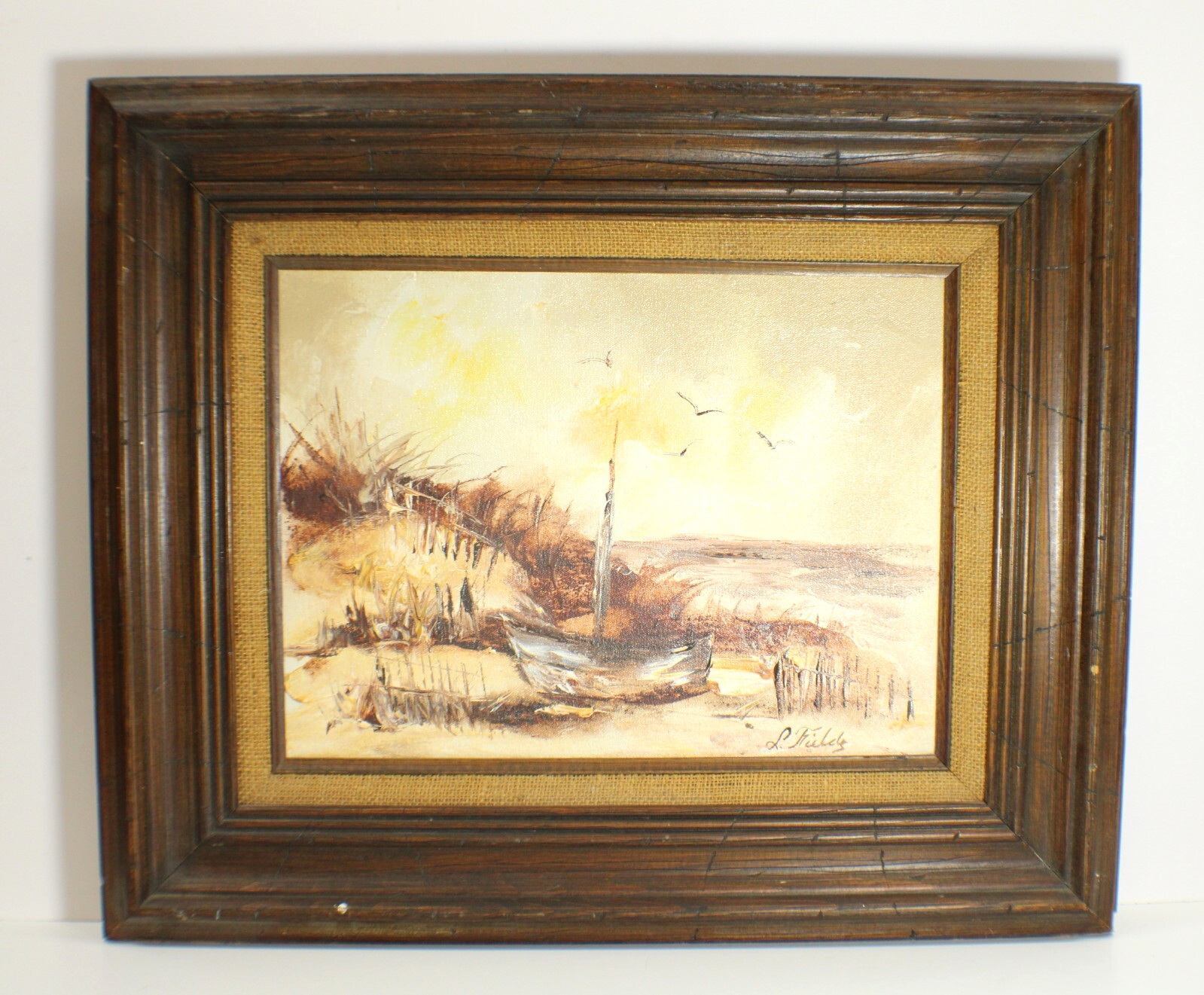 Vintage Seascape Scene Oil Painting On Canvas Signed L Fields