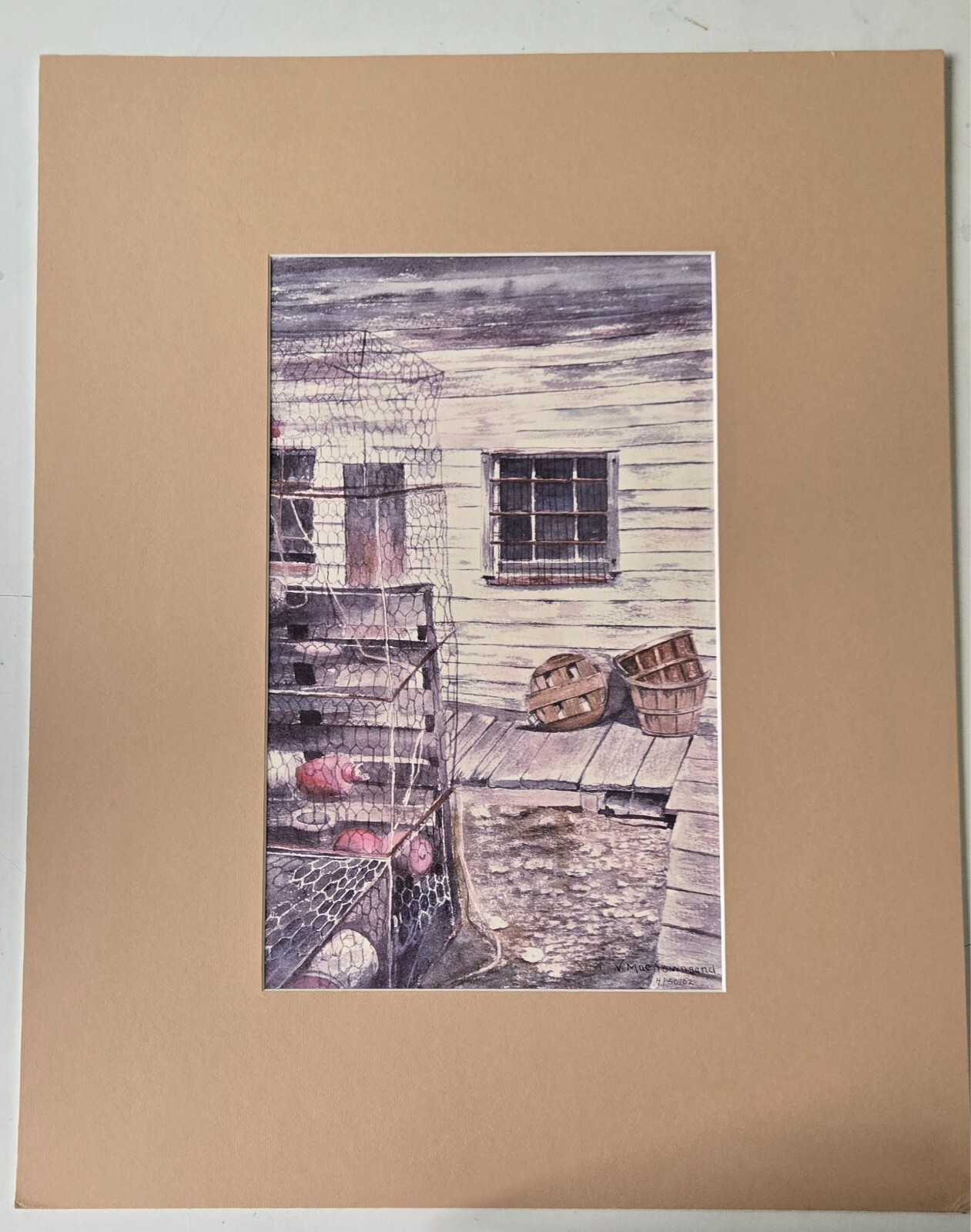 «CRAB HOUSE AT OYSTER CREEK» WATERCOLOR PRINT 20×16 (matted copy) CRAB POTS