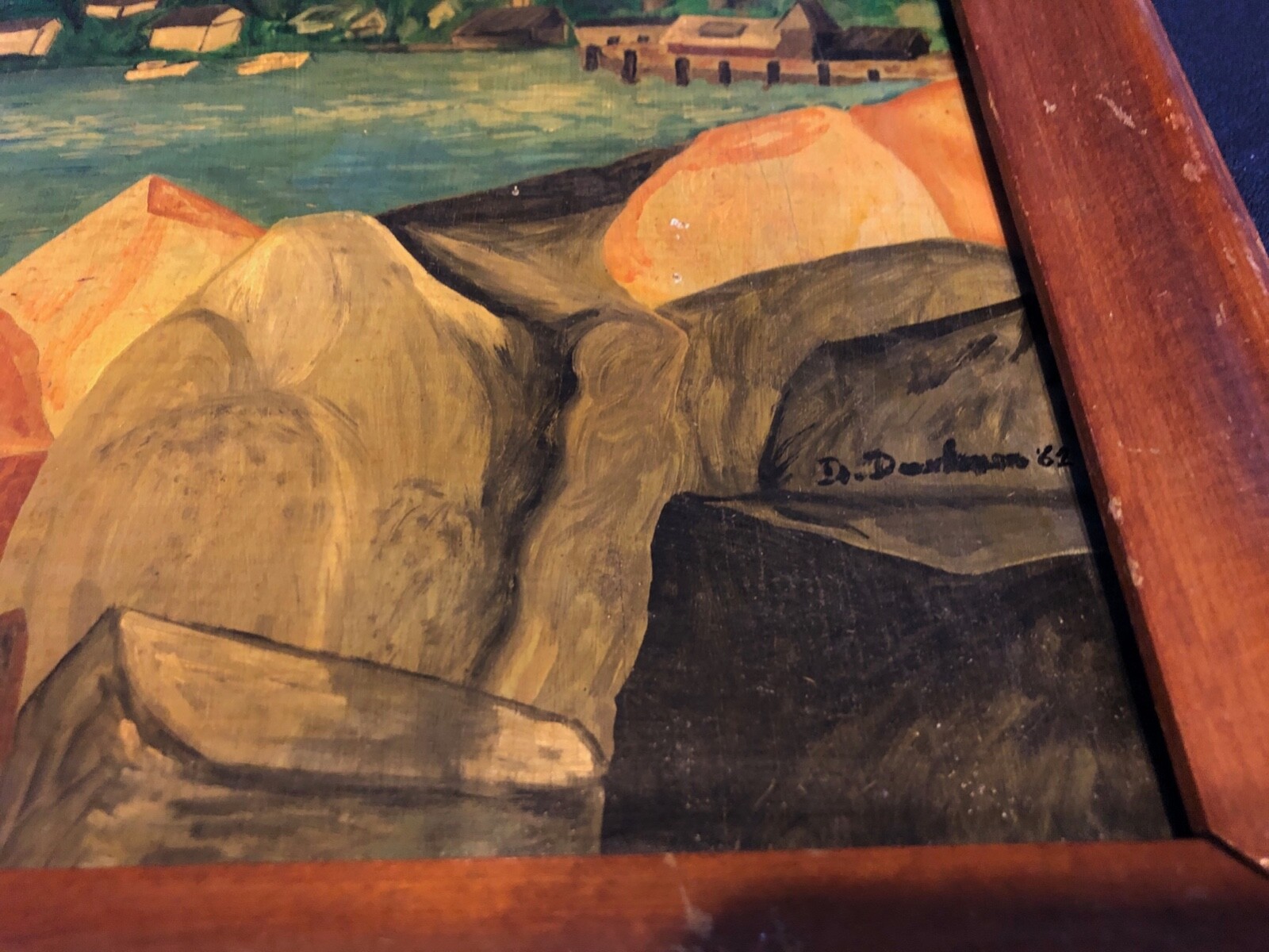 Primitive Naive Impressionist Painting Rockport Mass. Art 1962 14″ x 15″ Water
