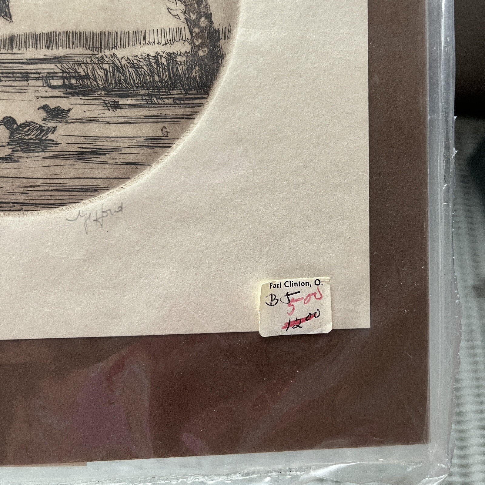 Vintage Original Etching Ducks flying paint «Morning flite», Signed Gifford