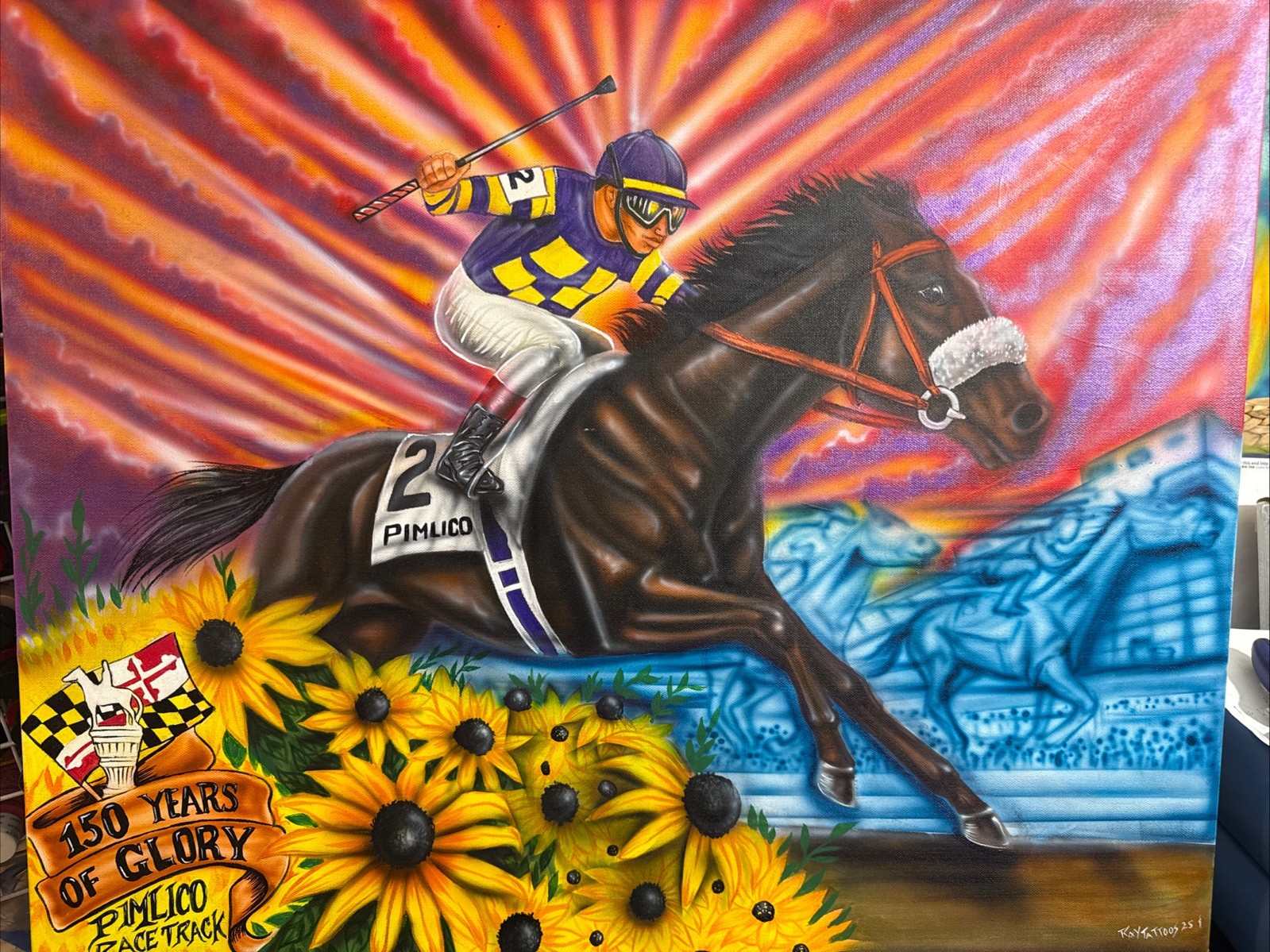 Original Painting Horse Racing Pmlico Acrylic Canvas 24×30