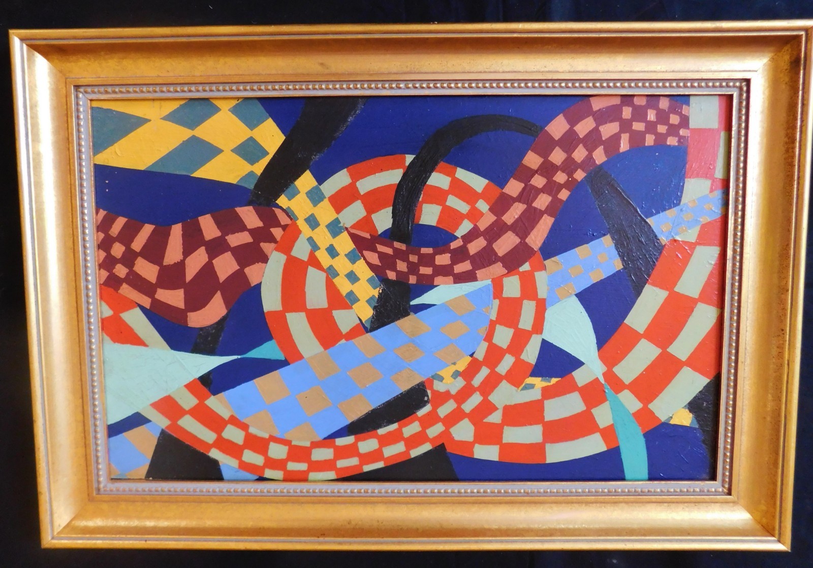 1962 Cubist Abstract Geometric Expressionist oil Painting by ROSS 28 x 20 Framed