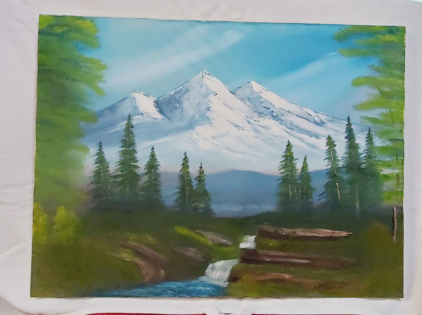 Bob Ross Inspired Landscape Oil Painting, Mountain Scene, 24″ x 18″