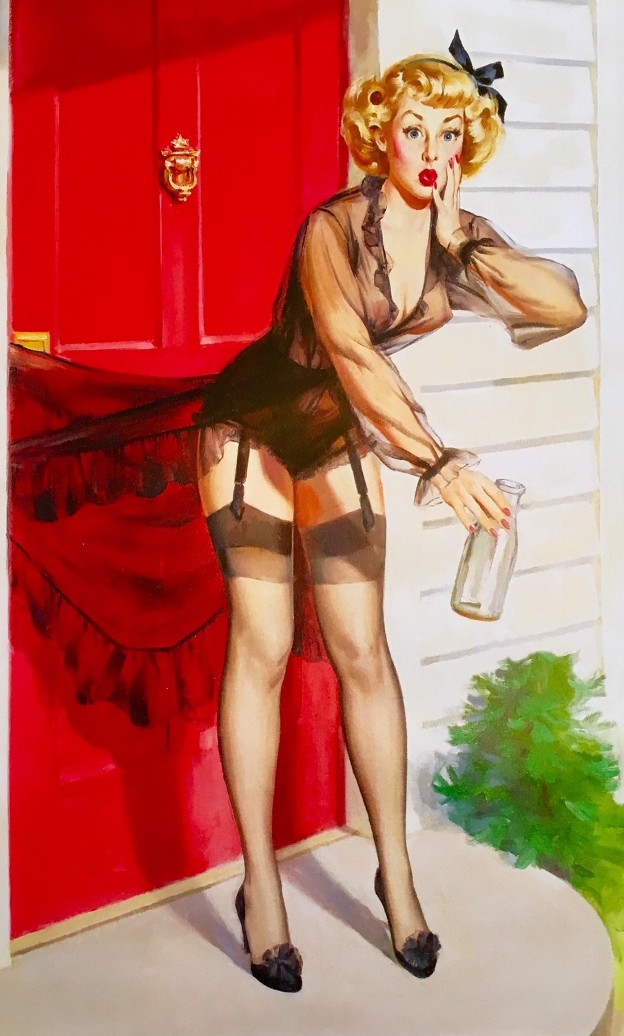 SALE Huge Canvas 32×20 SURPRISE! Frahm SEE THROUGH LINGERIE Pin-Up Elvgren Pinup