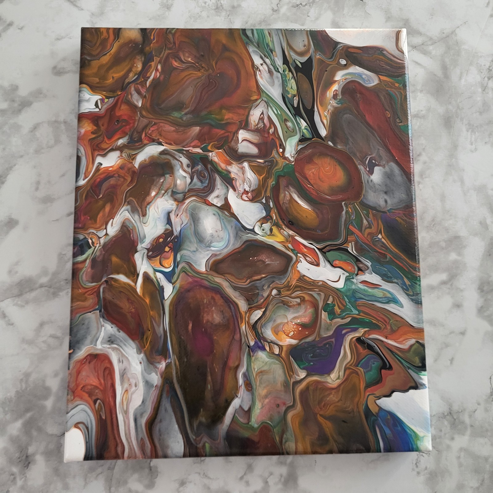 Original Acrylic Painting Abstract Art Fluid Pour Multi Color Purples Small