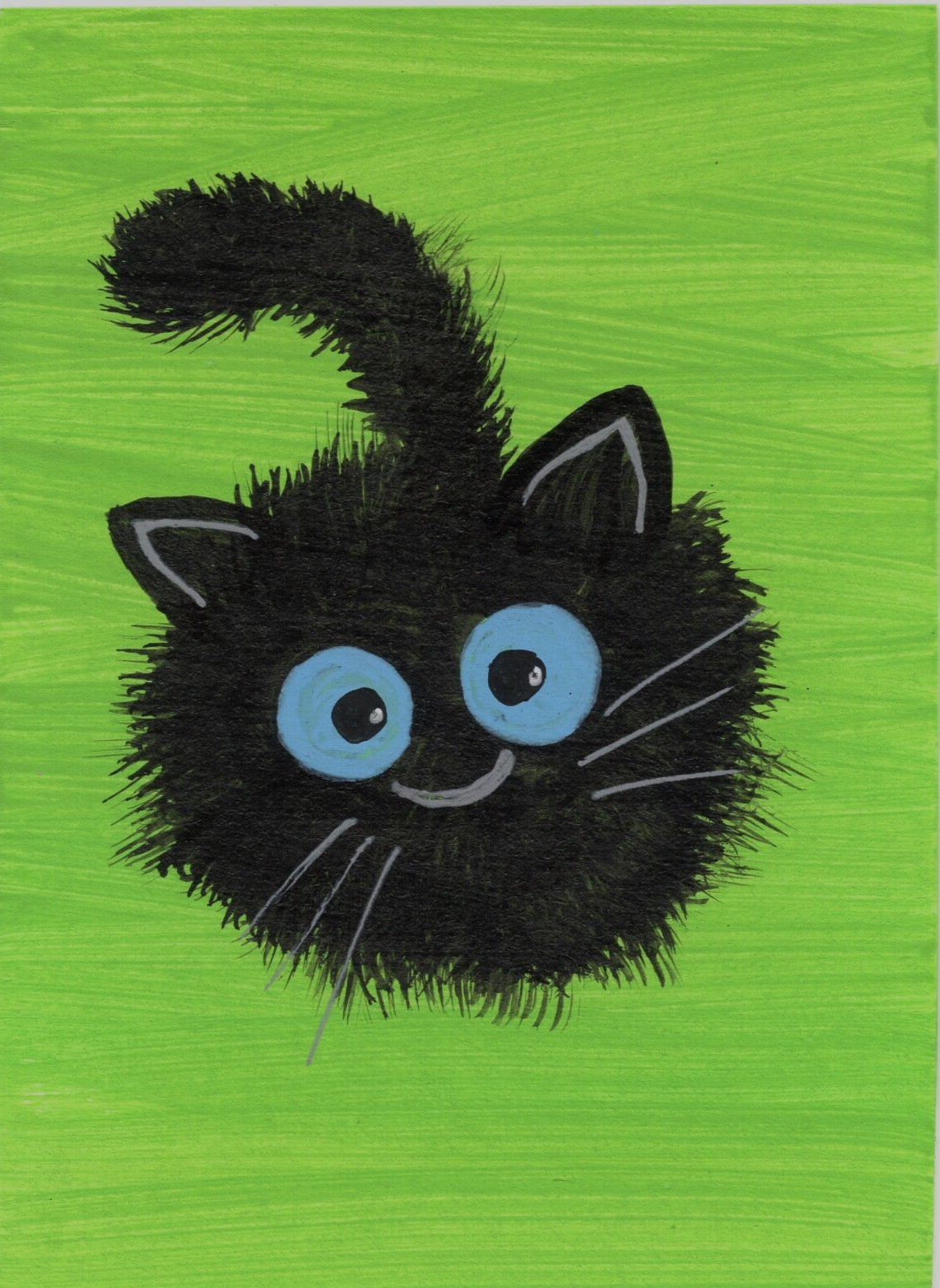 ACEO Mini *Art Print* Card Black Kitty Cat Kitten Looking Up by Saulite