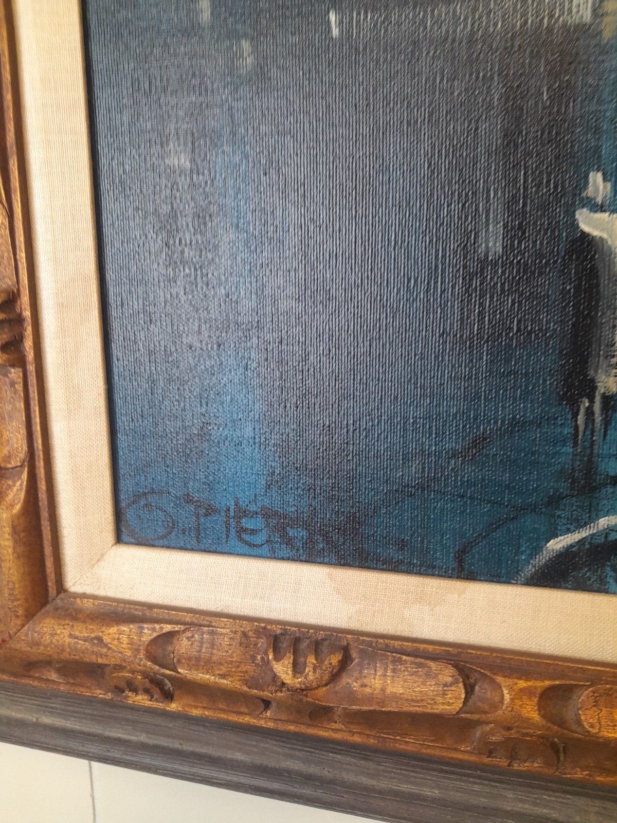 Vtg Mid Century Modern Paris Street Scene Oil Painting G Pierre Blue MCM Framed