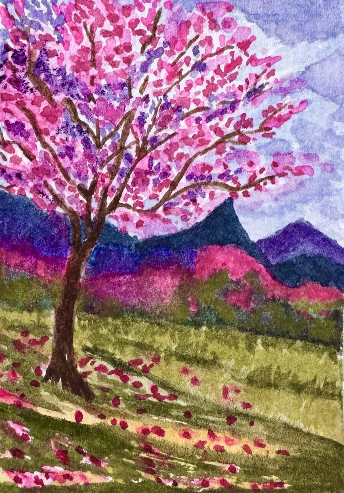 Aceo Watercolor Painting Original One Of A Kind Mini Painting Of Mountain Forest