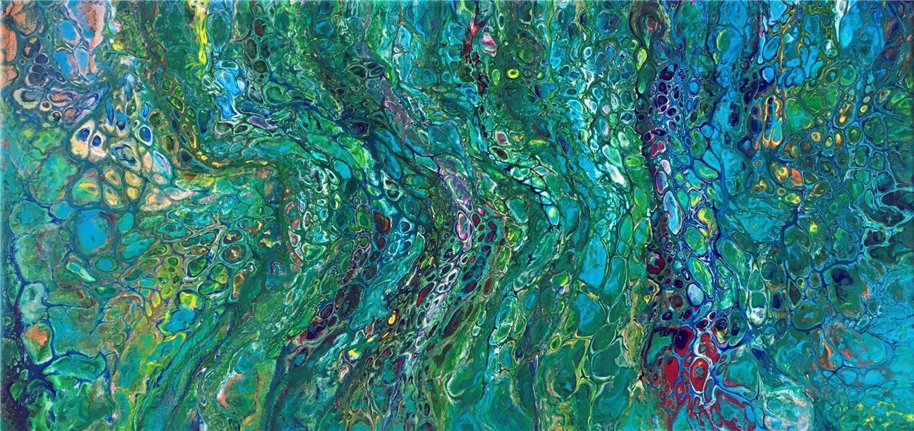 River of Dreams 10X20 Original Abstract Acrylic Pour Painting Fluid Art