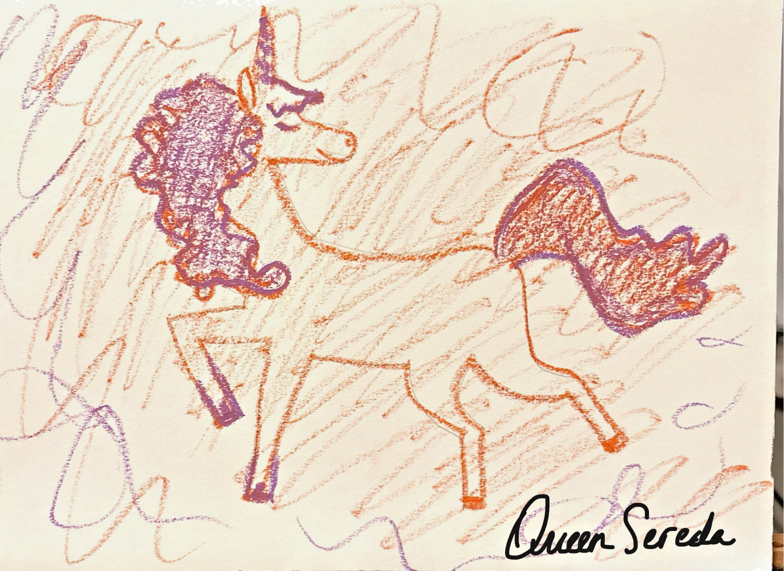 original painting fantasy oil pastel unicorn animal horse 9X12 art home design