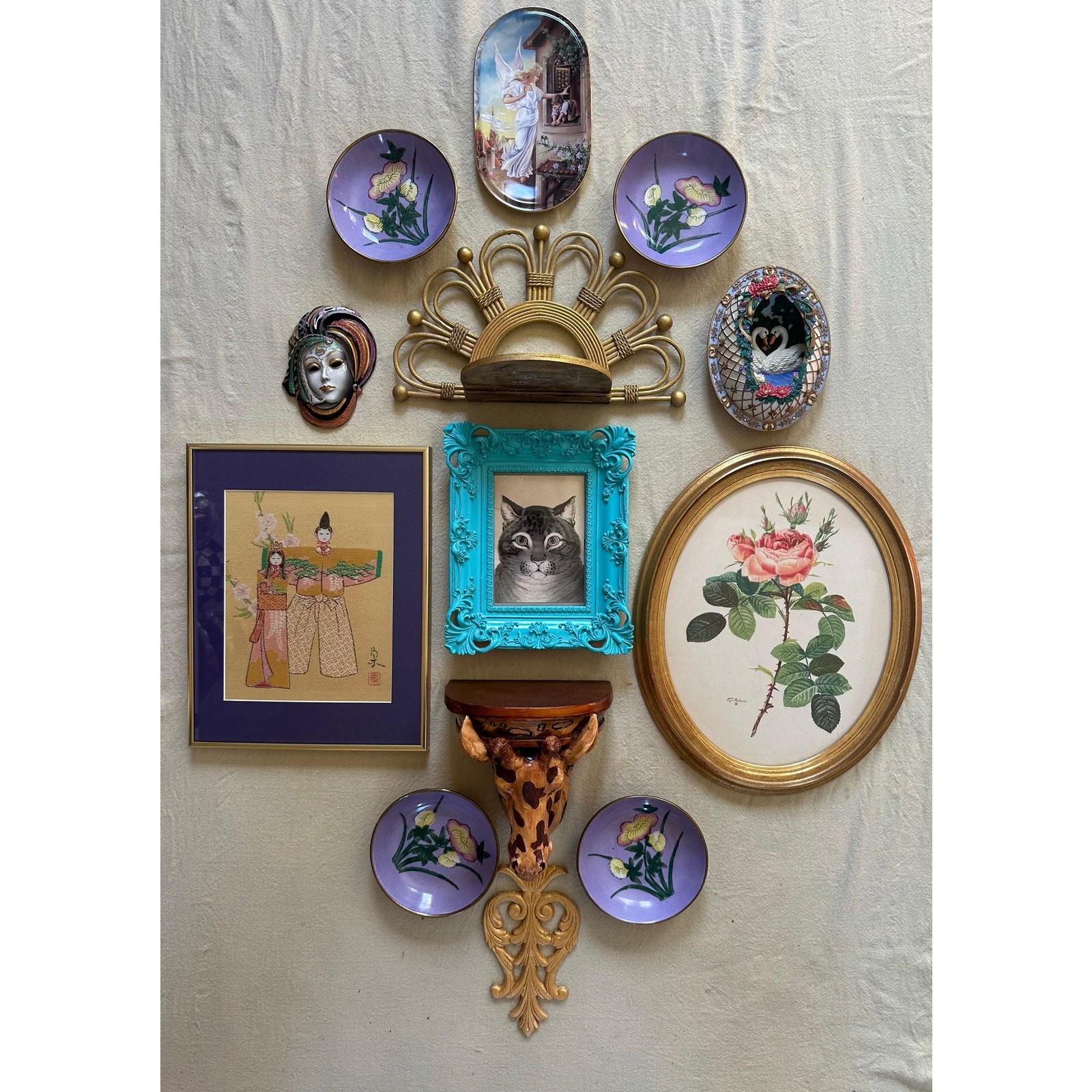 Vintage lot gallery accent wall art pictures set ornate gold framed portraits 13