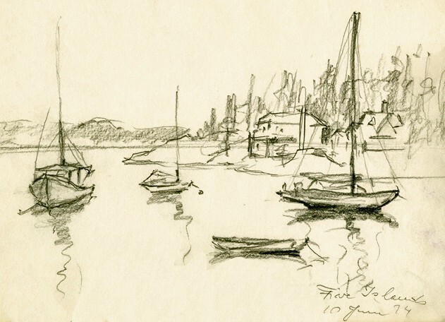 Five Islands, Maine Pencil Sketch Giclee Print 