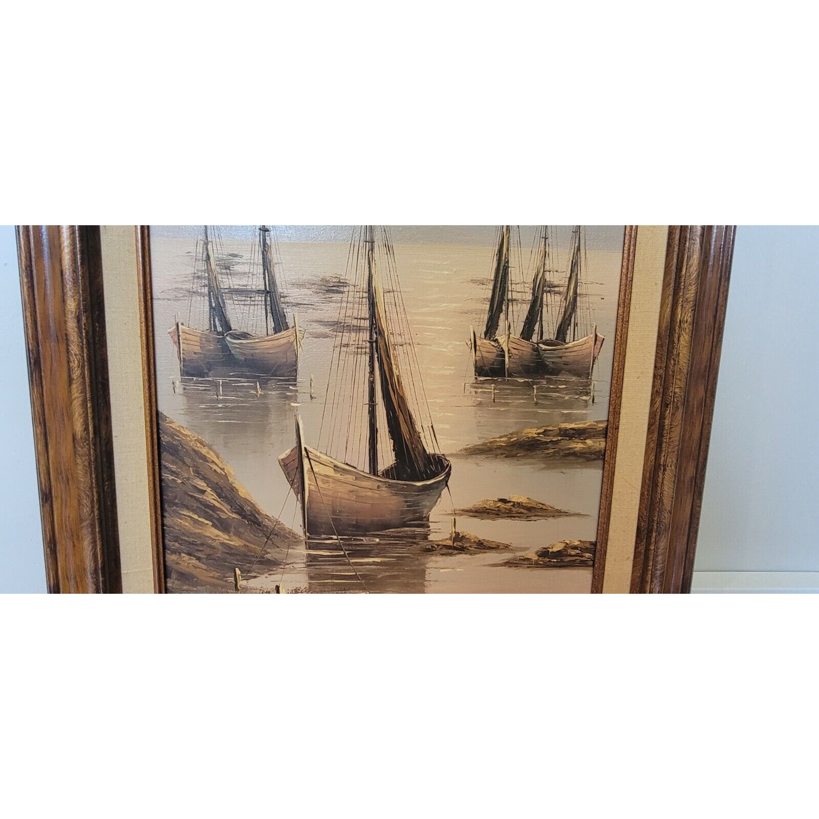 ORIGINAL William Hoffman Nautical 3 Sailboats Oil Painting Ships SIGNED 30×17.5