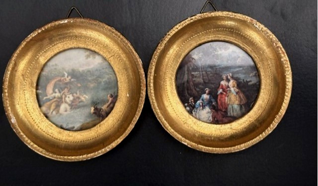 Vintage GB Florence Lancret Pair of Gold Framed Artwork – Italy