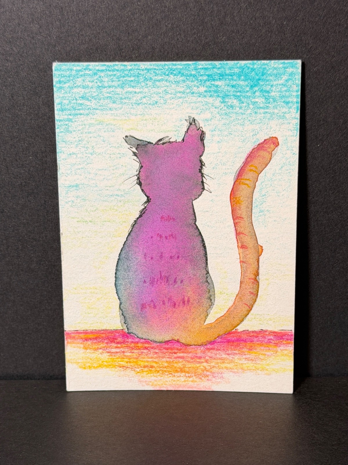 ACEO Original, cat, soft colors, «Pensive Cat» painting by Patty Ewing