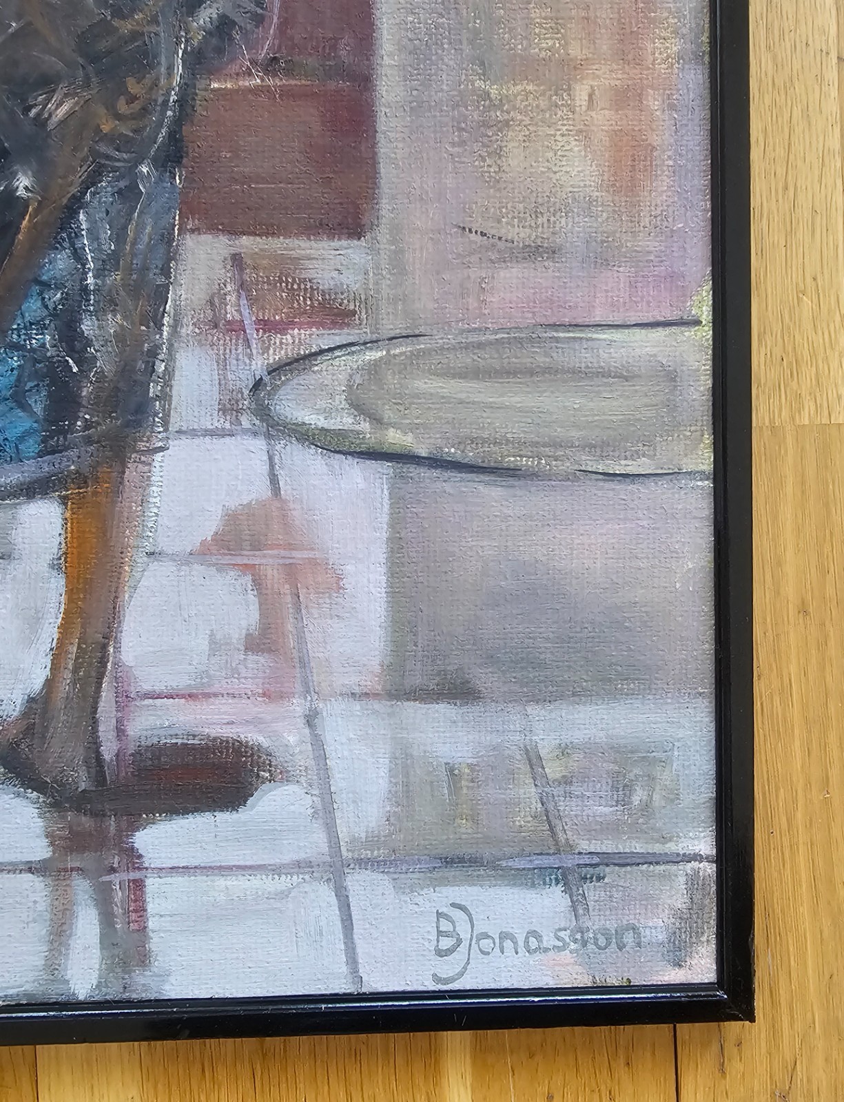SWEDISH CONTEMPORARY EXPRESSIONIST FIGURATIVE OIL PAINTING INTERIOR SCENE SIGNED